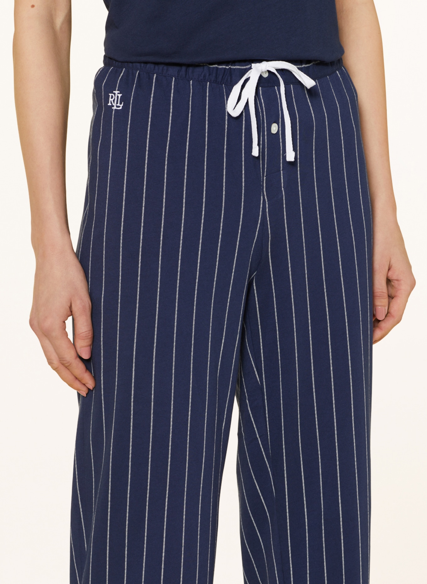 LAUREN RALPH LAUREN Schlafhose: DUNKELBLAU/ WEISS