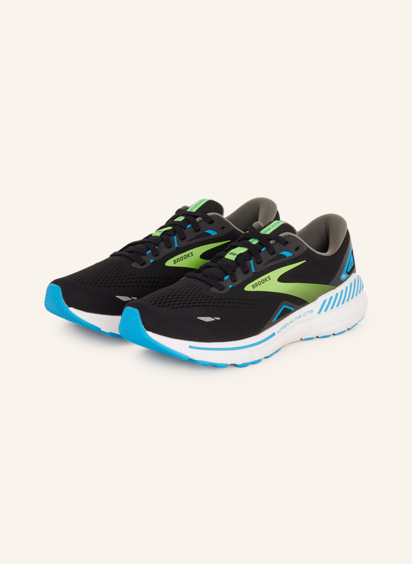 BROOKS Running shoes ADRENALINE GTS 23, Color: BLACK/ LIGHT GREEN/ LIGHT BLUE (Image 1)