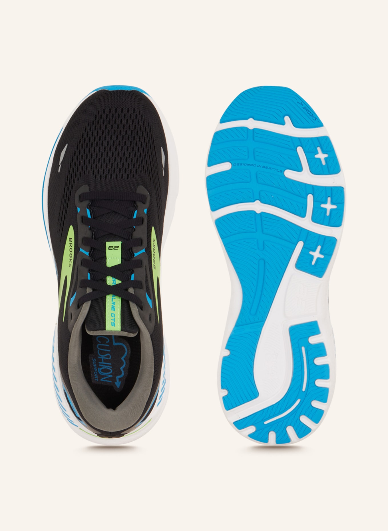BROOKS Running shoes ADRENALINE GTS 23, Color: BLACK/ LIGHT GREEN/ LIGHT BLUE (Image 5)