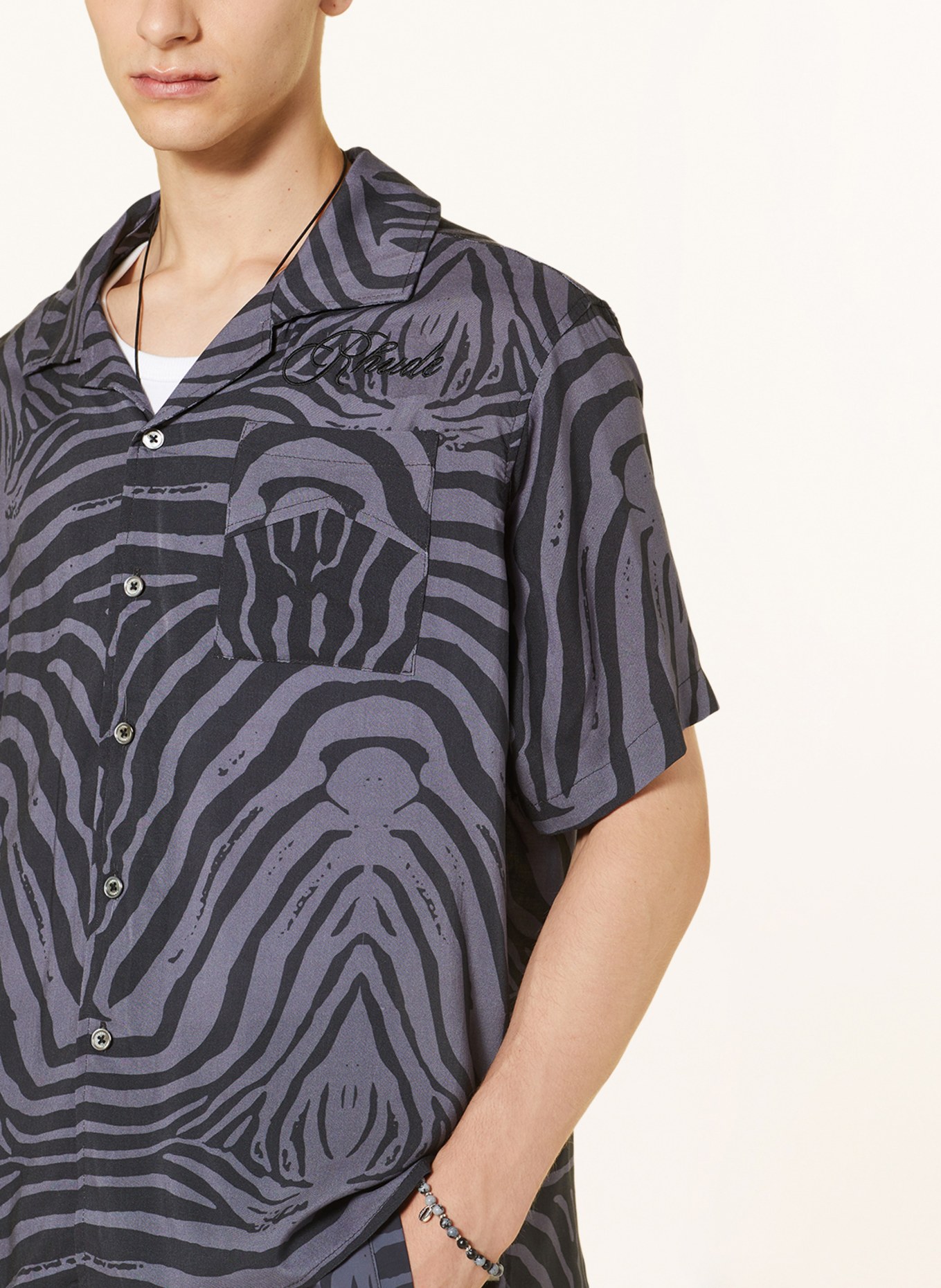 RHUDE Resort shirt RAYON comfort fit, Color: BLACK/ GRAY (Image 4)