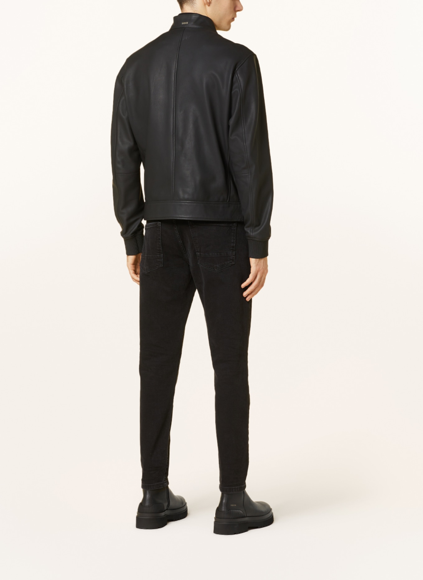 BOSS Kožená bunda MAPSON2: ČERNÁ