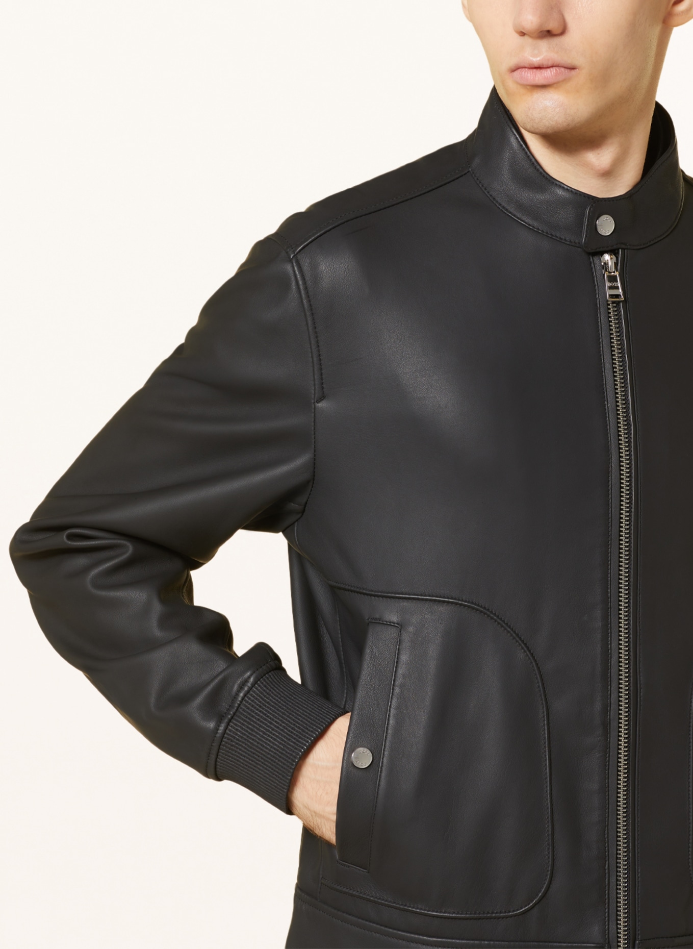 BOSS Kožená bunda MAPSON2: ČERNÁ