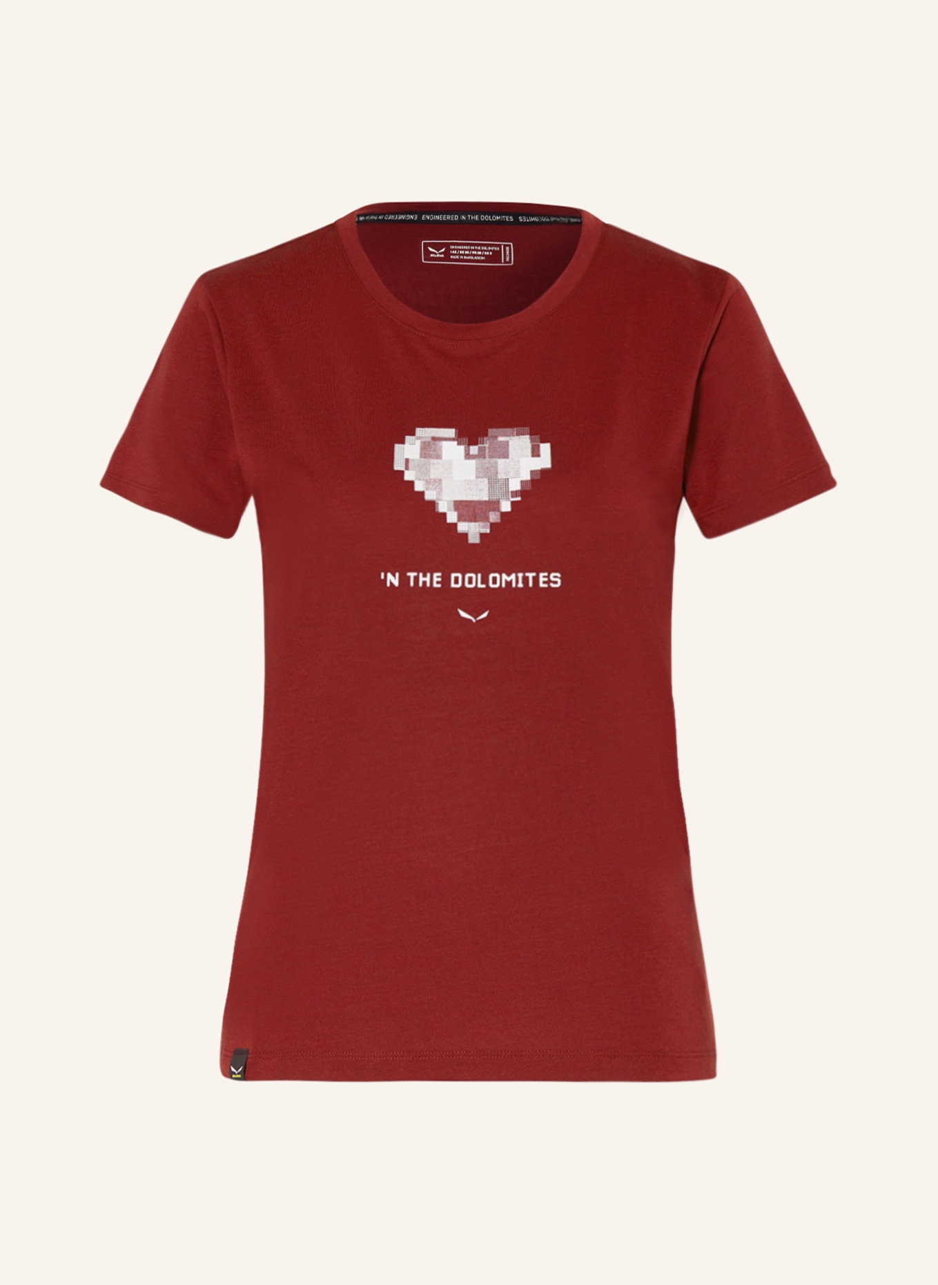 SALEWA T-shirt PURE HEART, Color: DARK RED/ WHITE (Image 1)