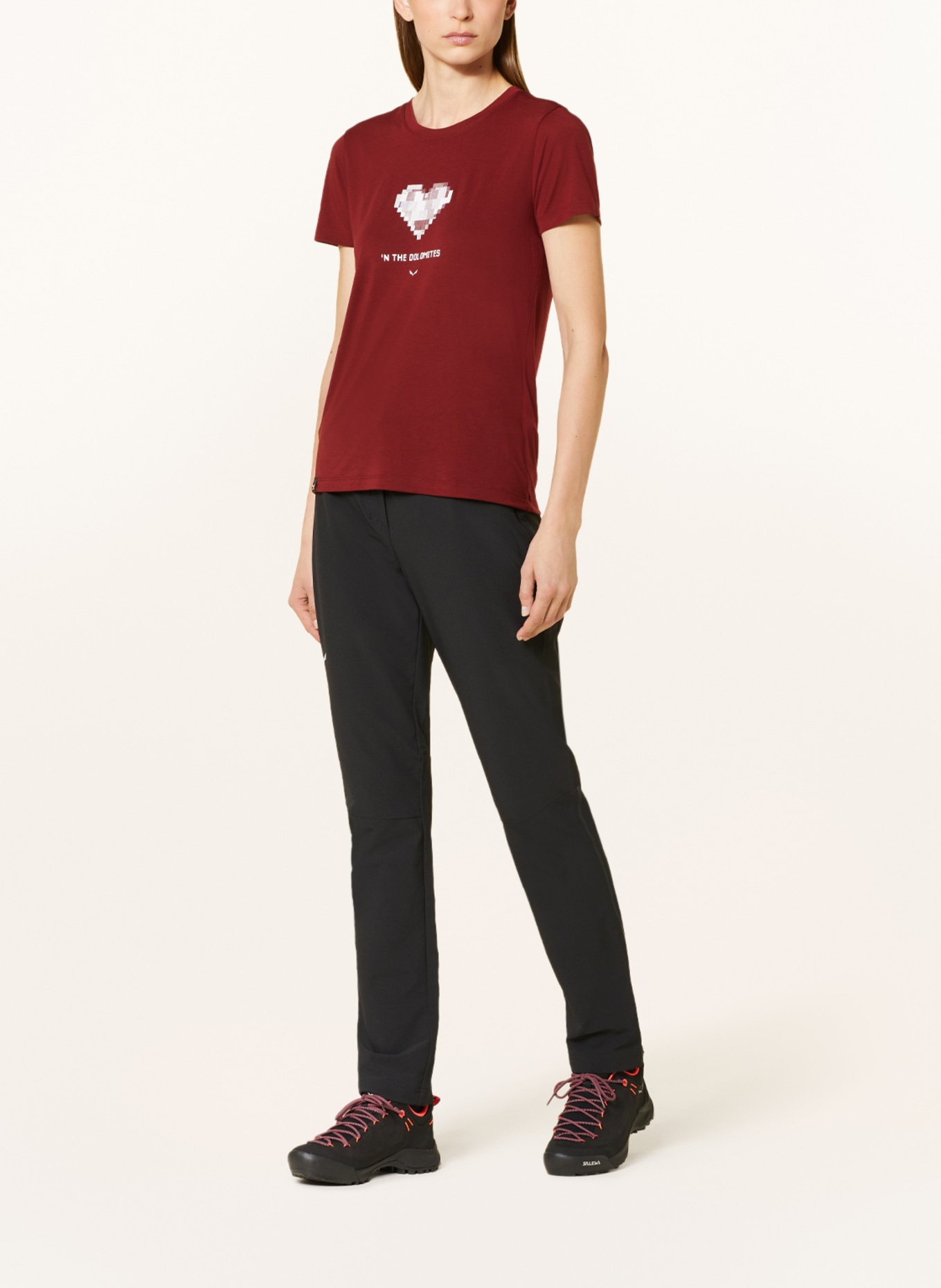 SALEWA T-shirt PURE HEART, Color: DARK RED/ WHITE (Image 2)