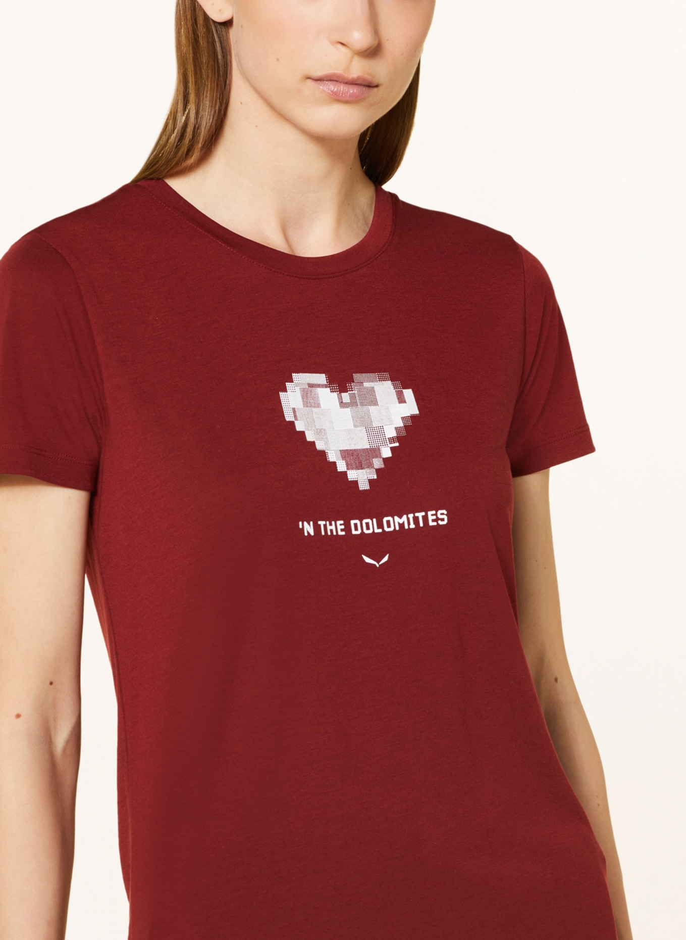 SALEWA T-shirt PURE HEART, Color: DARK RED/ WHITE (Image 4)