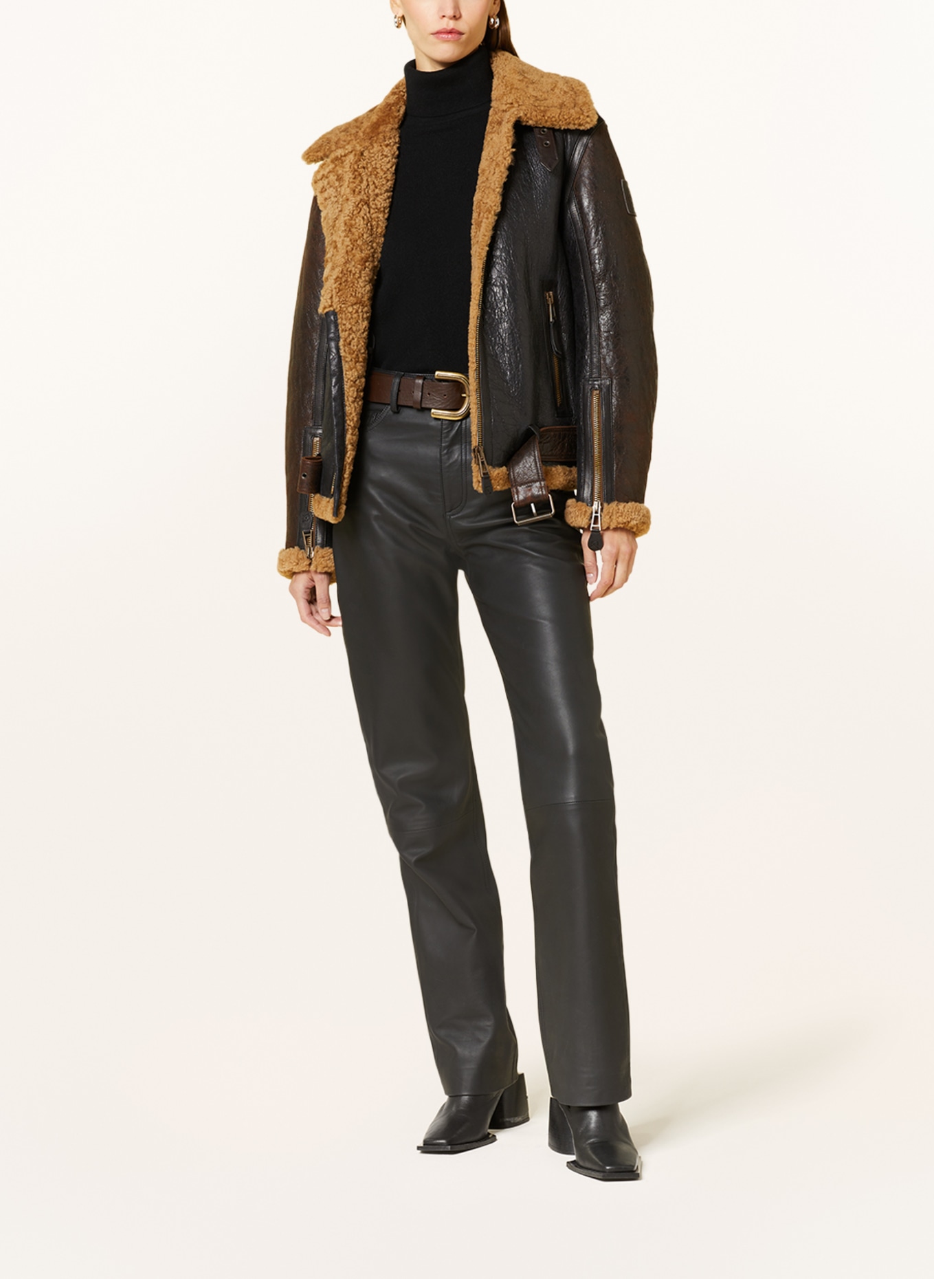 BELSTAFF Leather with dark jacket brown/ BLACKTHORN in cognac real fur