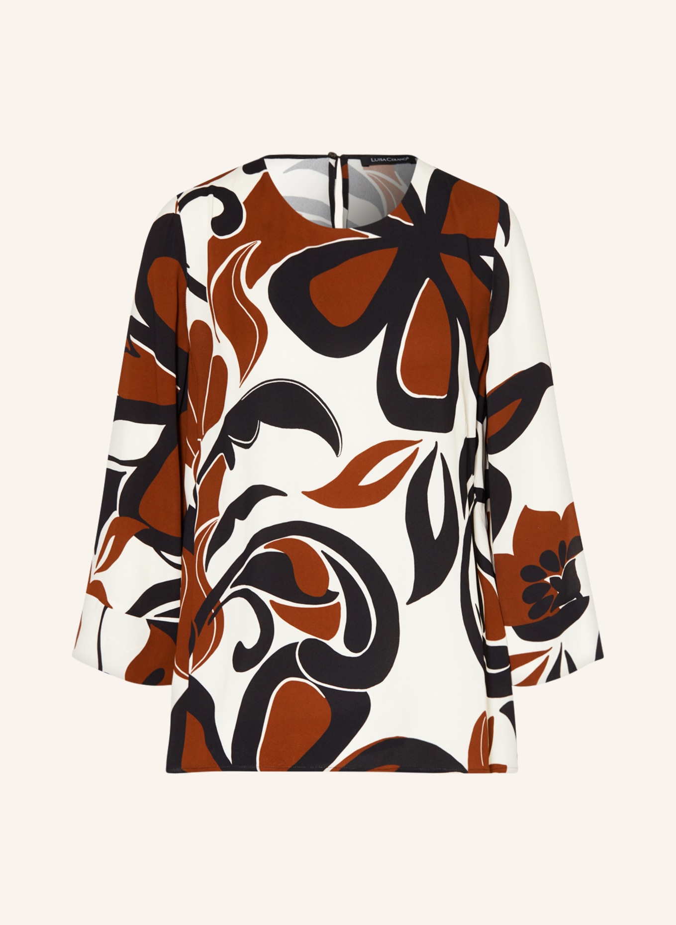 LUISA CERANO Shirt blouse with 3/4 sleeves, Color: BLACK/ ECRU/ COGNAC (Image 1)