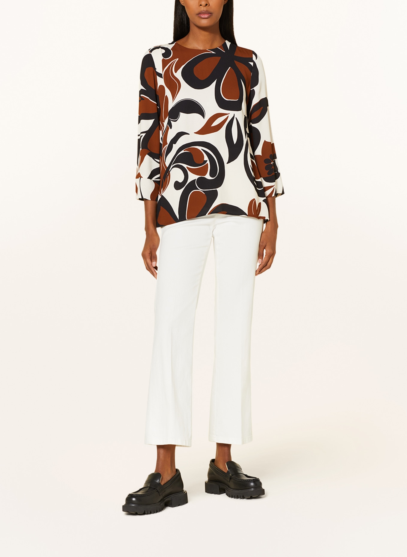LUISA CERANO Shirt blouse with 3/4 sleeves, Color: BLACK/ ECRU/ COGNAC (Image 2)
