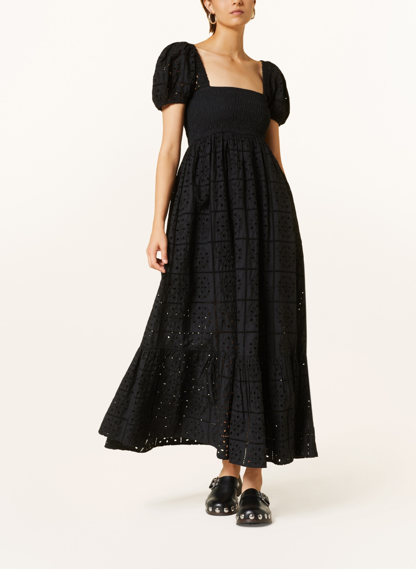 GANNI Dress with broderie anglaise, Color: BLACK (Image 2)