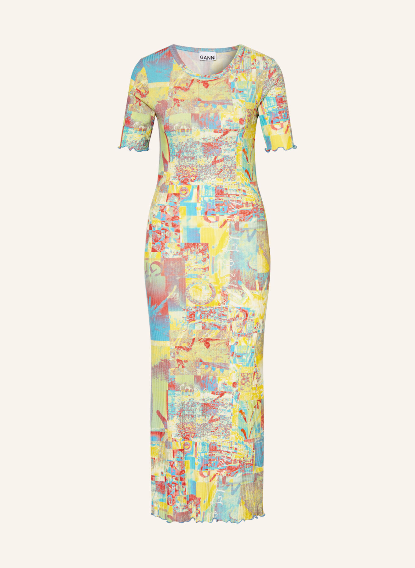 GANNI Jersey dress, Color: YELLOW/ LIGHT GREEN/ RED (Image 1)
