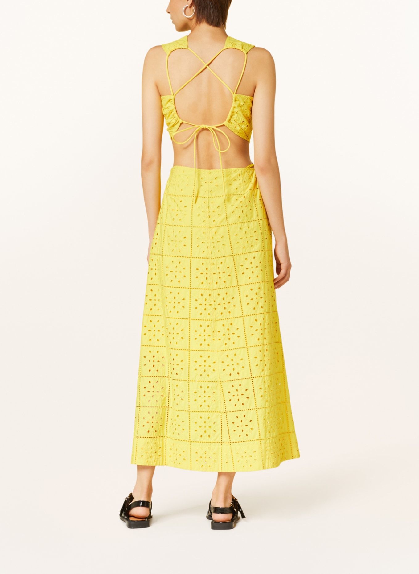 GANNI Dress made of broderie anglaise with cut-outs, Color: DARK YELLOW (Image 3)