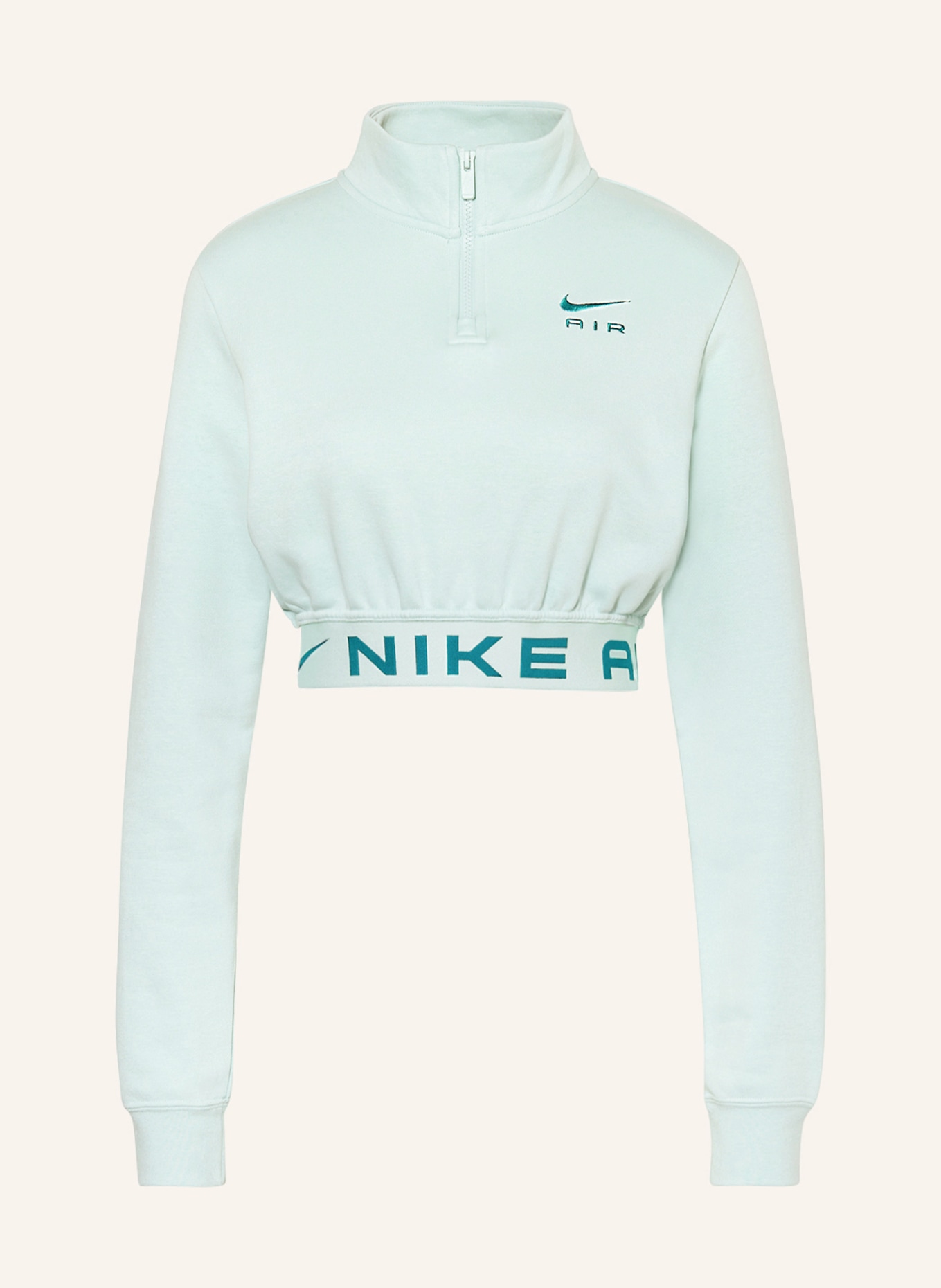 Nike Cropped half-zip sweater EXERCISE AIR made of sweatshirt fabric, Color: MINT (Image 1)
