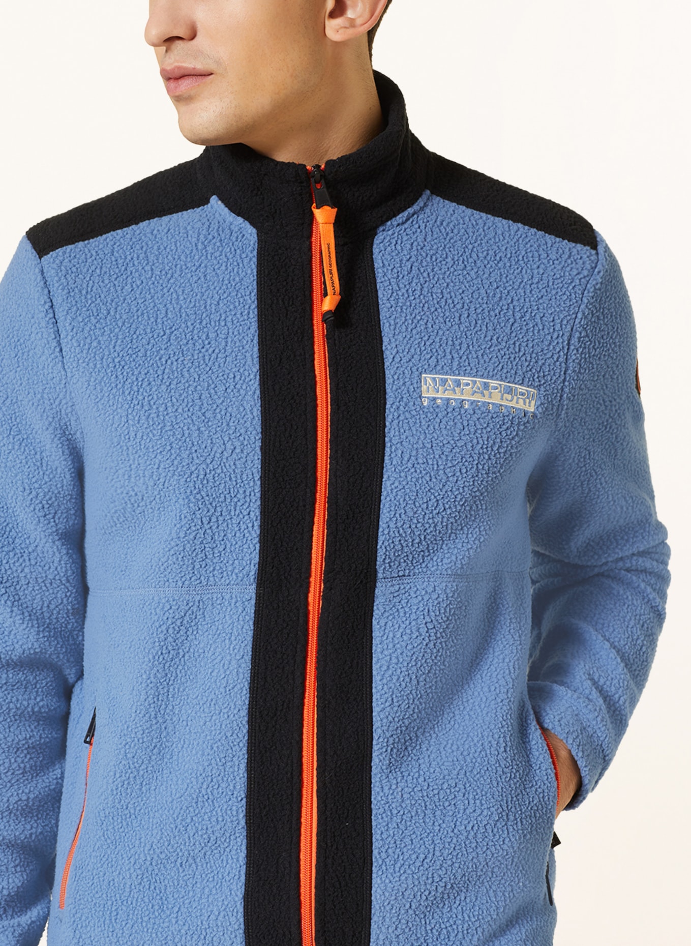 NAPAPIJRI Fleece jacket ANDERBY, Color: LIGHT BLUE/ BLACK/ ORANGE (Image 4)
