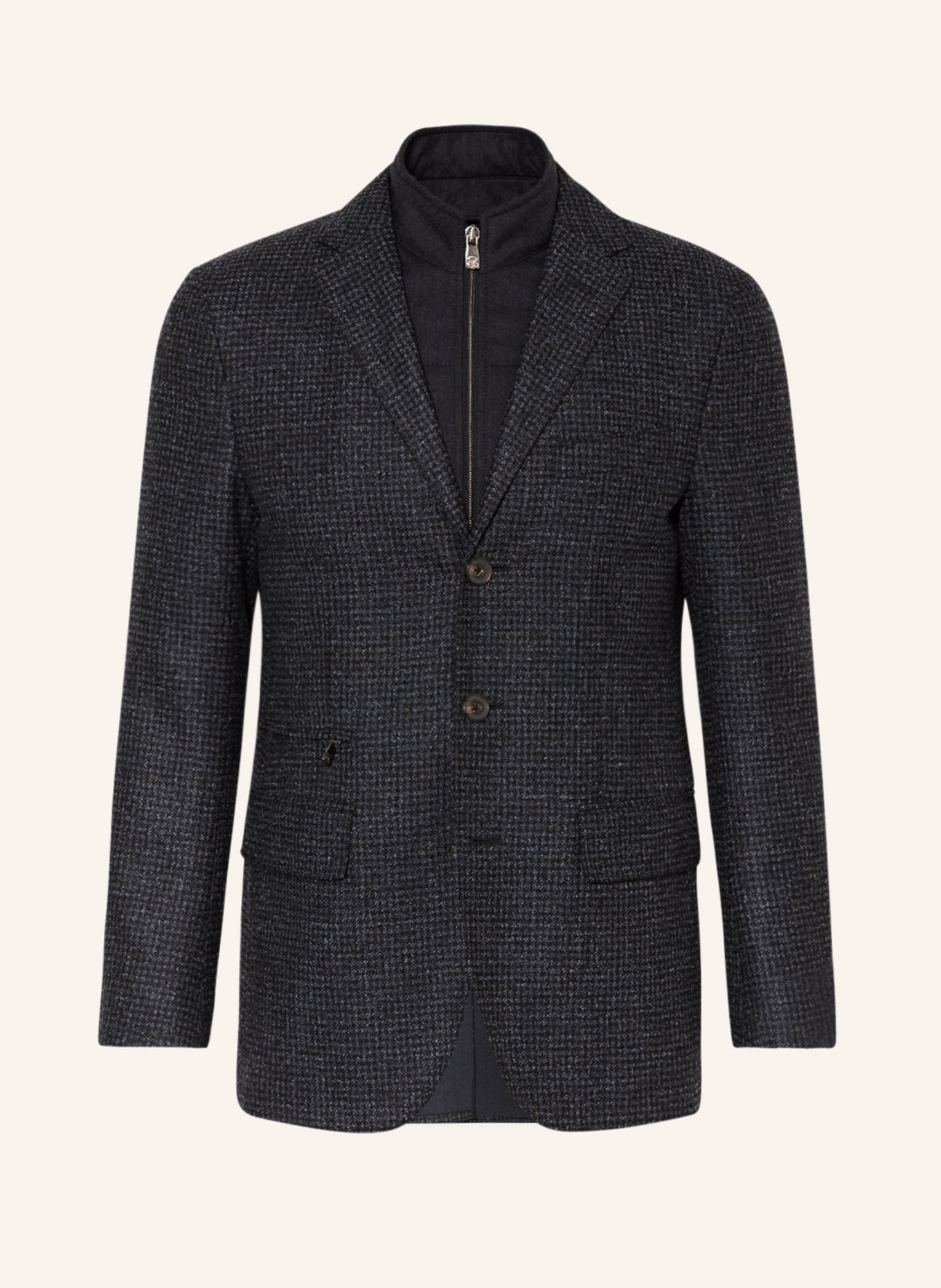 CORNELIANI Tailored jacket regular fit with detachable trim, Color: DARK BLUE/ BLACK (Image 1)