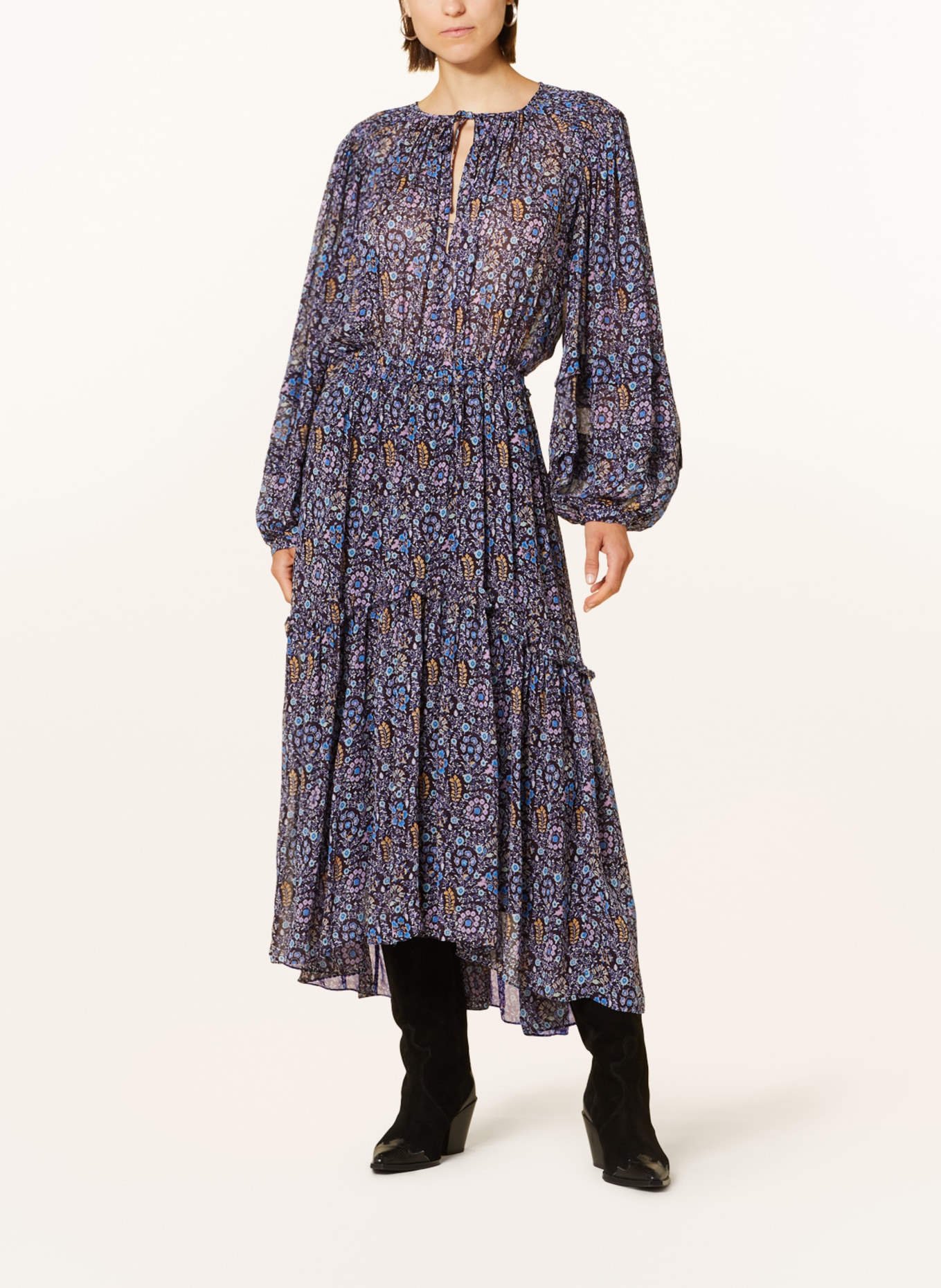 MARANT ÉTOILE Dress NAEMA with 3/4 sleeves, Color: BLACK/ DARK BLUE/ PINK (Image 2)