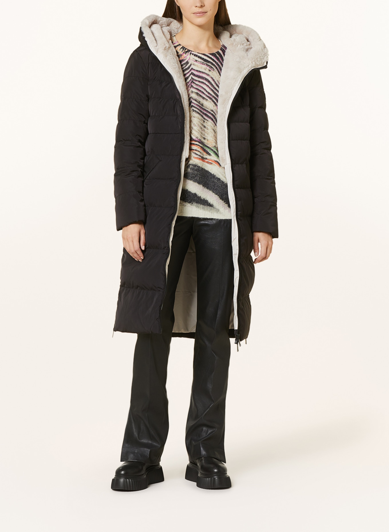RINO & PELLE Prošívaný kabát KEILAFUR s umělou kožešinou, Barva: ČERNÁ (Obrázek 2)