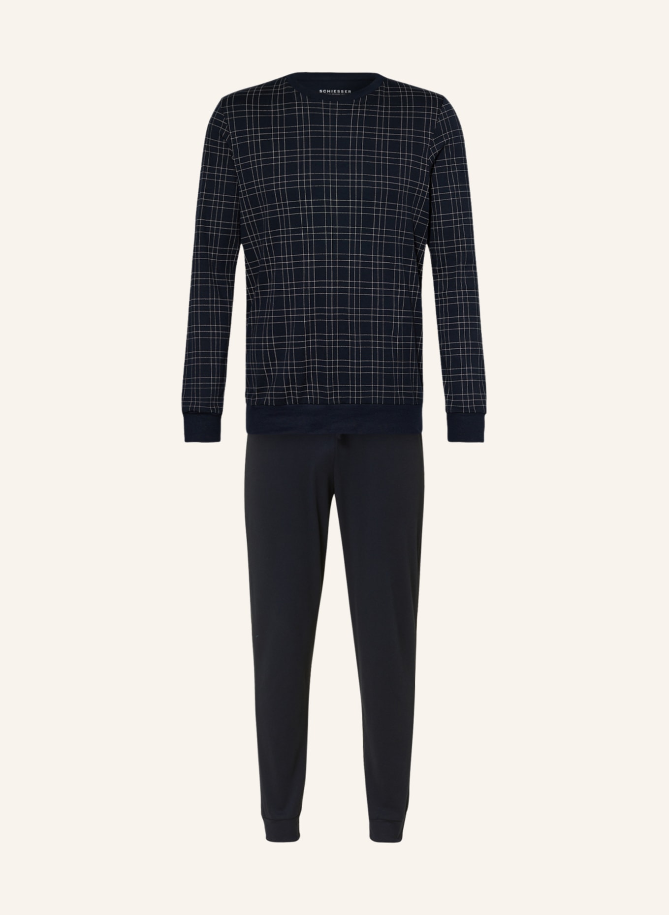 SCHIESSER Schlafanzug FINE INTERLOCK, Farbe: DUNKELBLAU/ BEIGE (Bild 1)