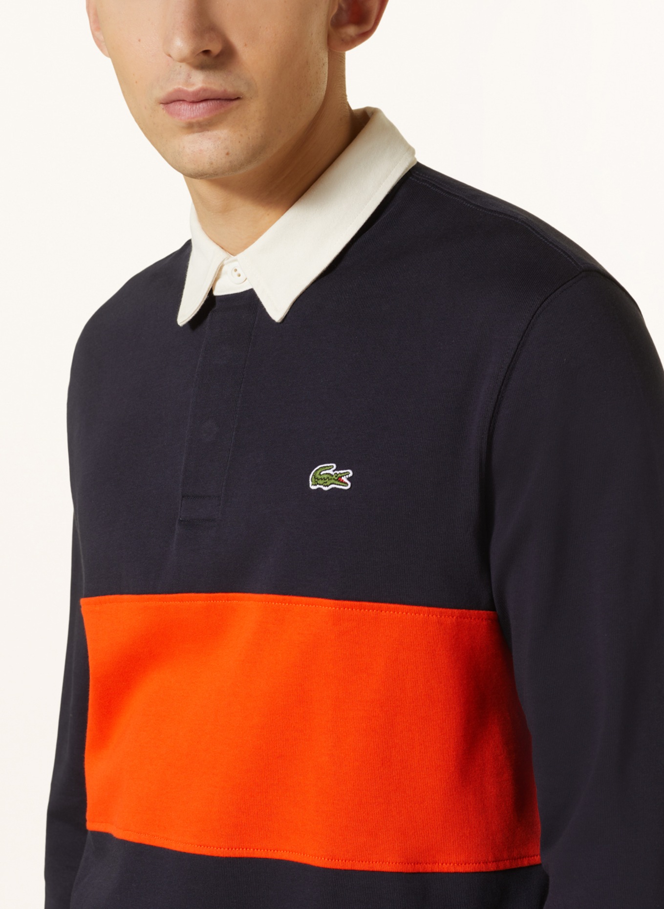 LACOSTE Jersey-Poloshirt Relaxed Fit, Farbe: DUNKELBLAU/ ROT (Bild 4)