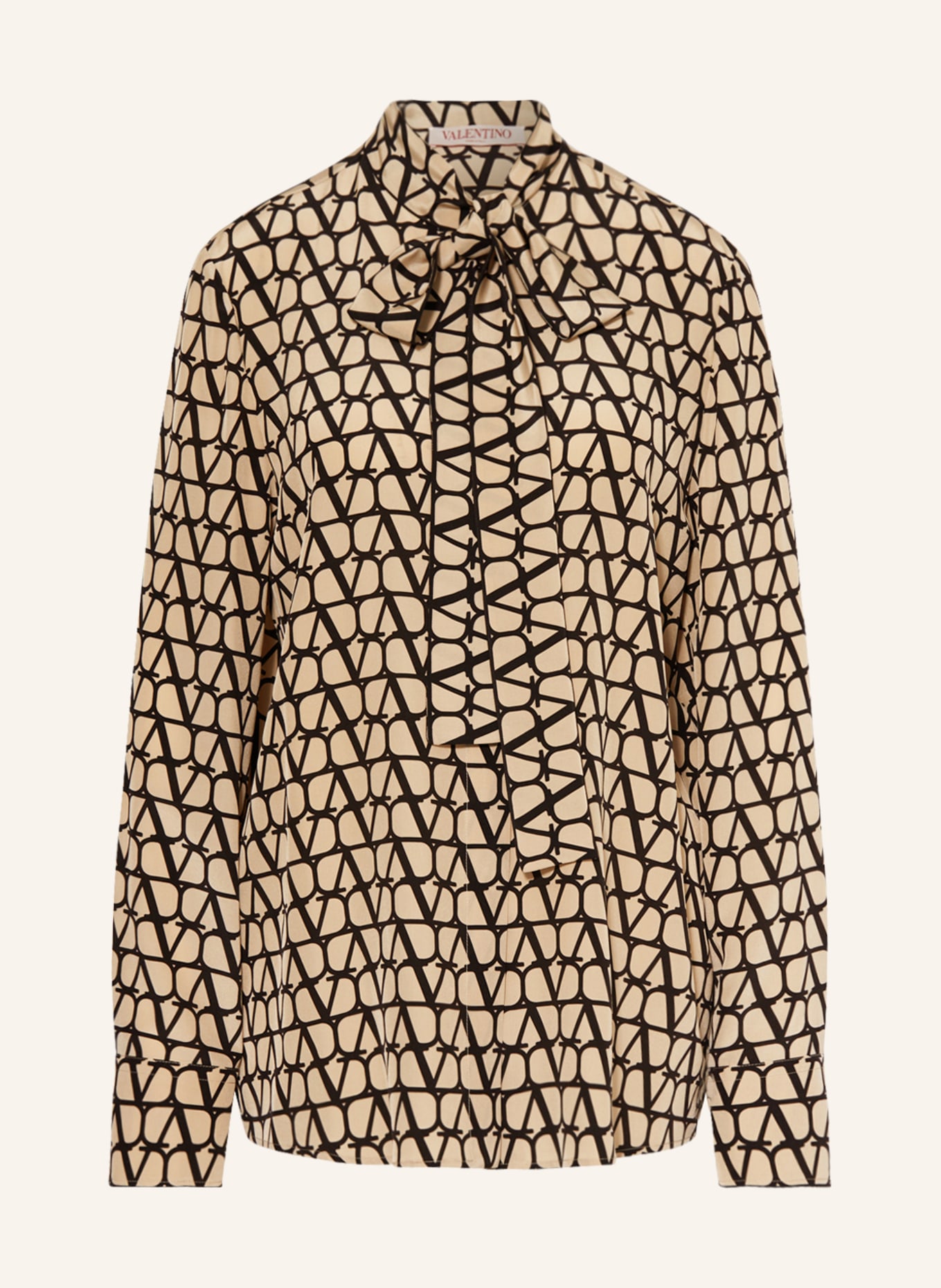 VALENTINO Bow-tie blouse in silk, Color: BLACK/ TAUPE (Image 1)