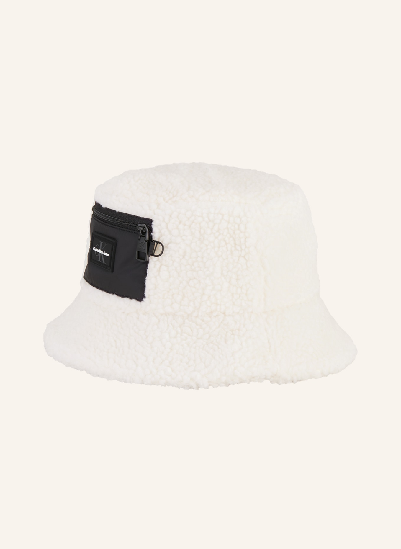 Calvin Klein Jeans Klobouk Bucket Hat z plyše, Barva: KRÉMOVÁ (Obrázek 2)