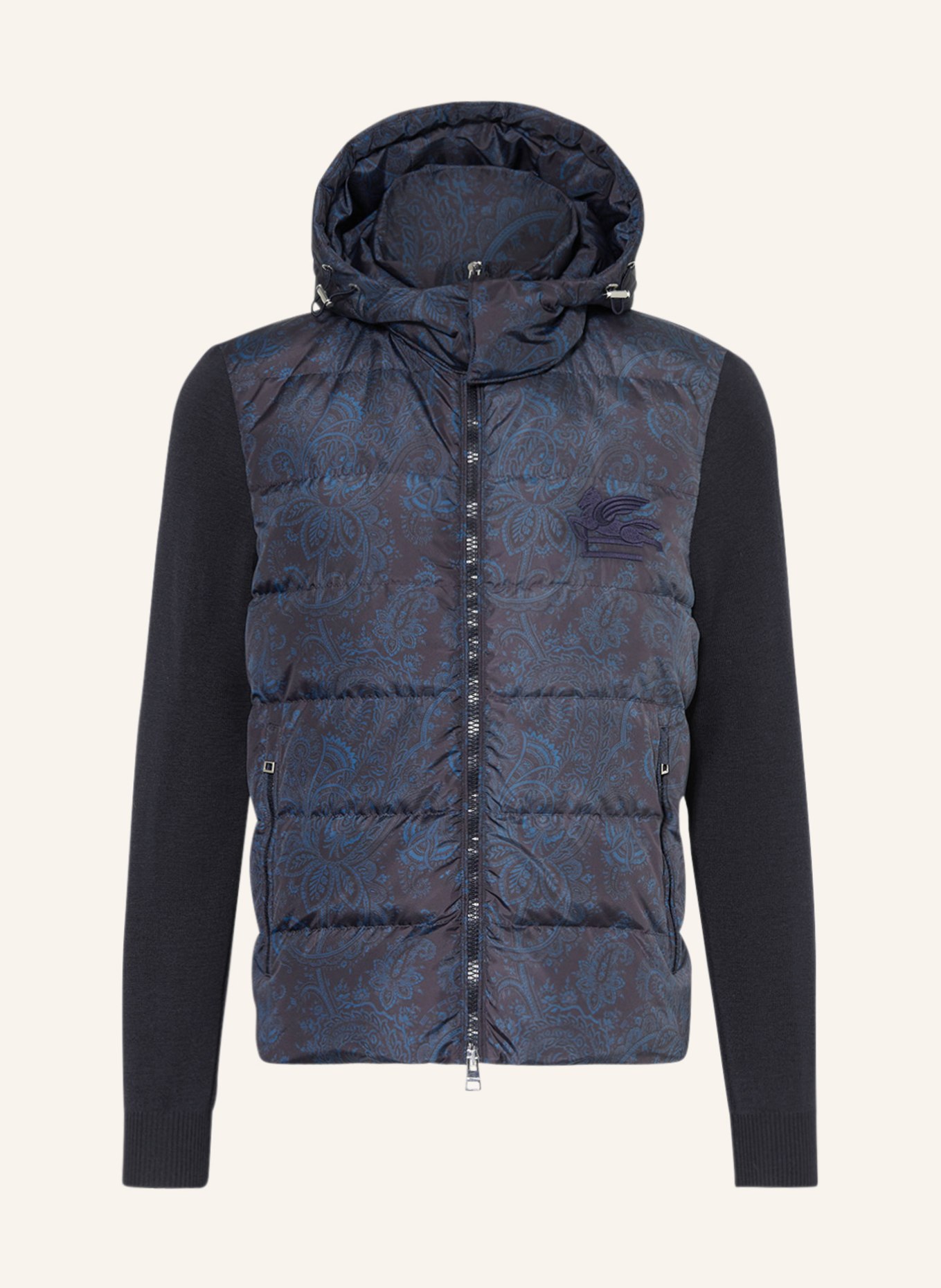 ETRO Quilted jacket in mixed materials with detachable hood, Color: DARK BLUE/ LIGHT BLUE/ GRAY (Image 1)