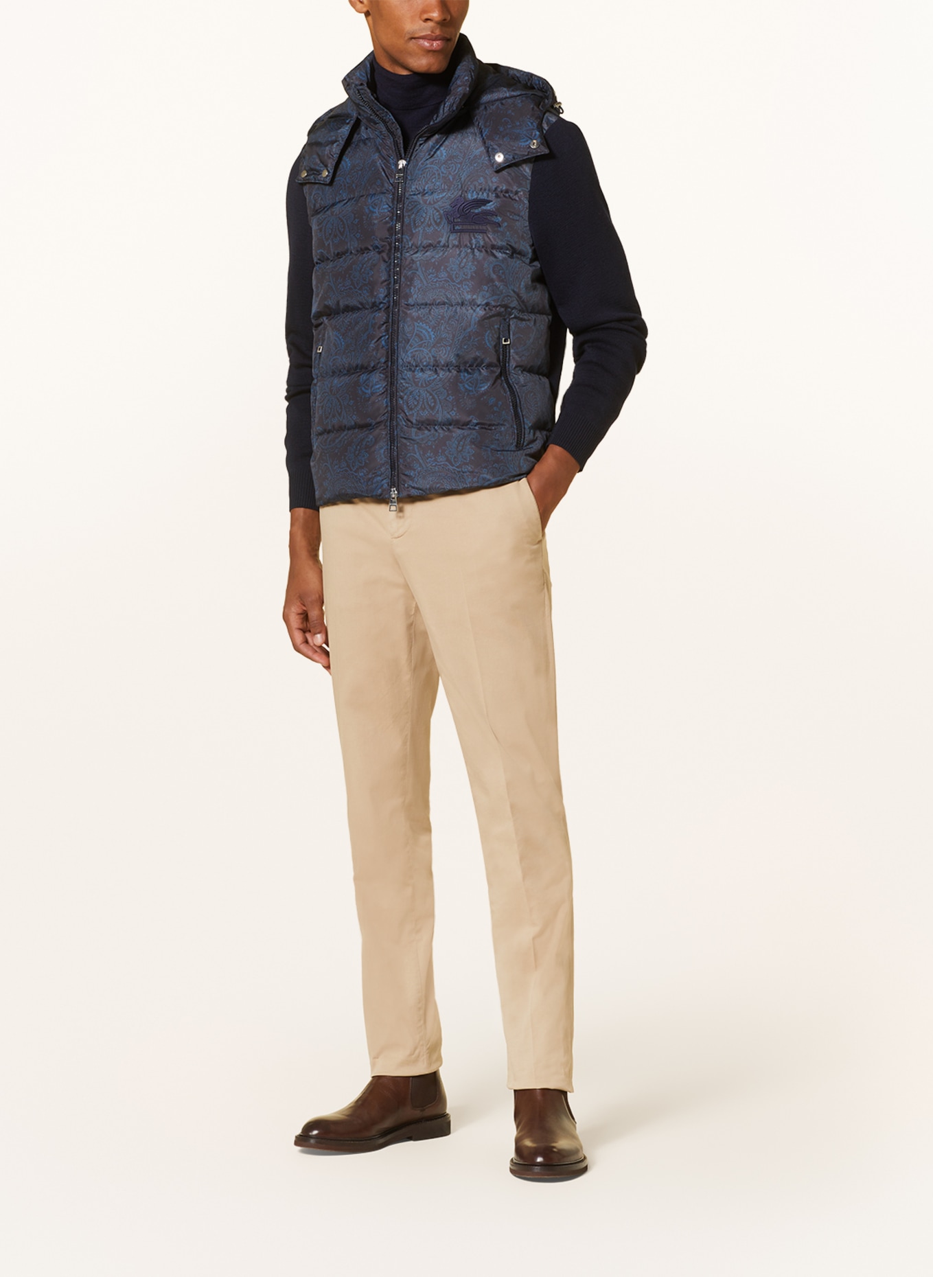 ETRO Quilted jacket in mixed materials with detachable hood, Color: DARK BLUE/ LIGHT BLUE/ GRAY (Image 2)