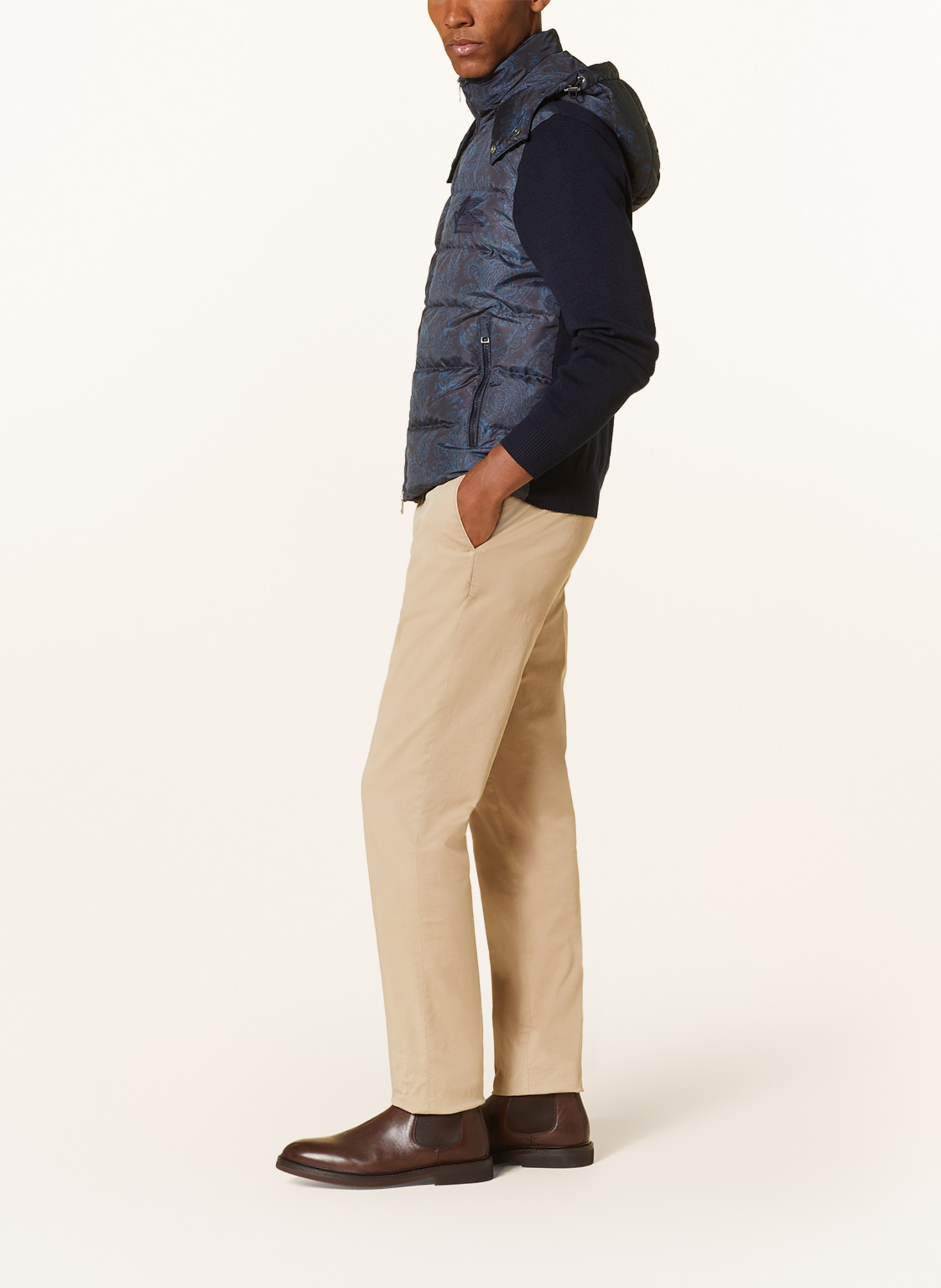ETRO Quilted jacket in mixed materials with detachable hood, Color: DARK BLUE/ LIGHT BLUE/ GRAY (Image 4)