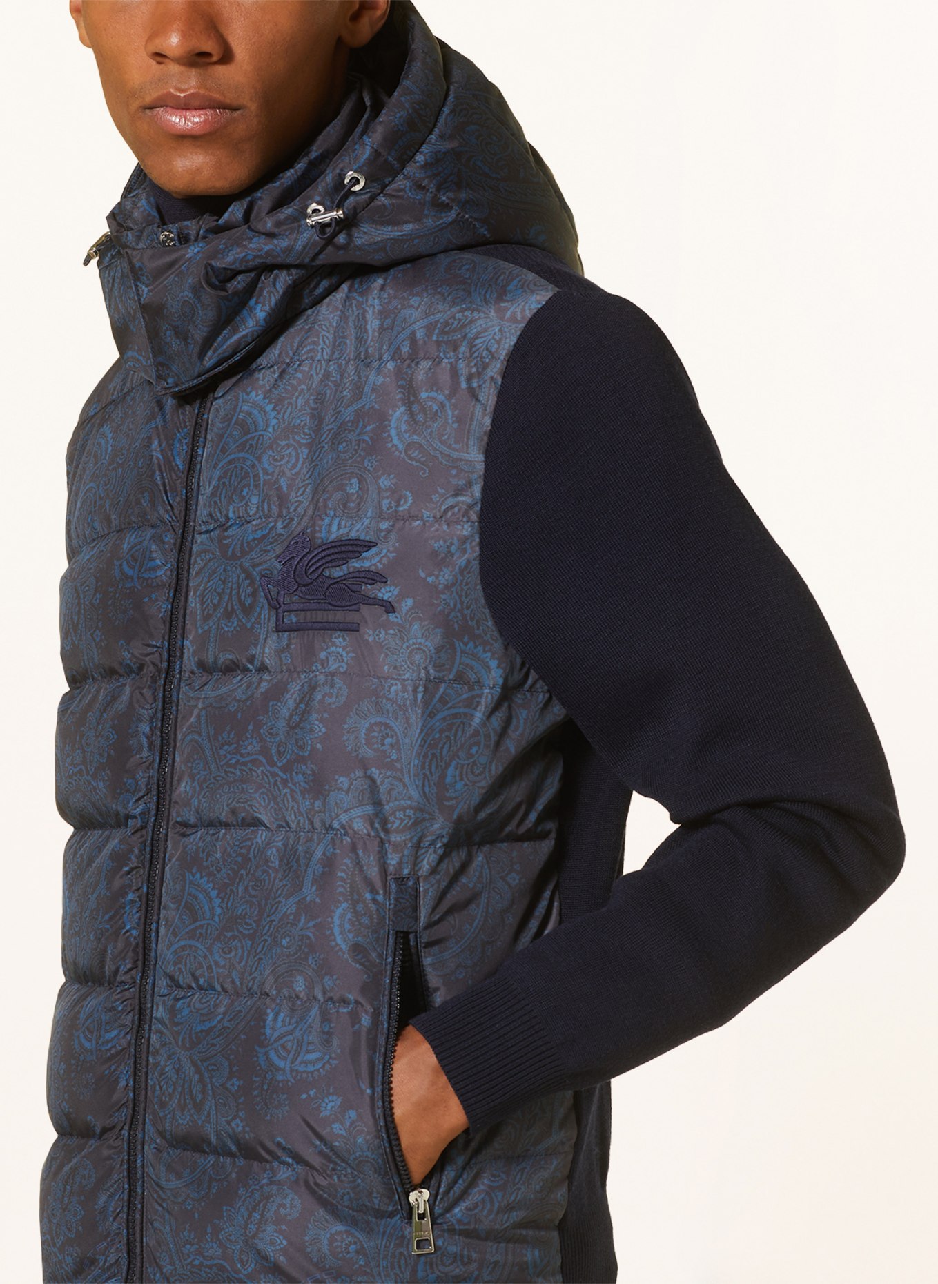 ETRO Quilted jacket in mixed materials with detachable hood, Color: DARK BLUE/ LIGHT BLUE/ GRAY (Image 5)