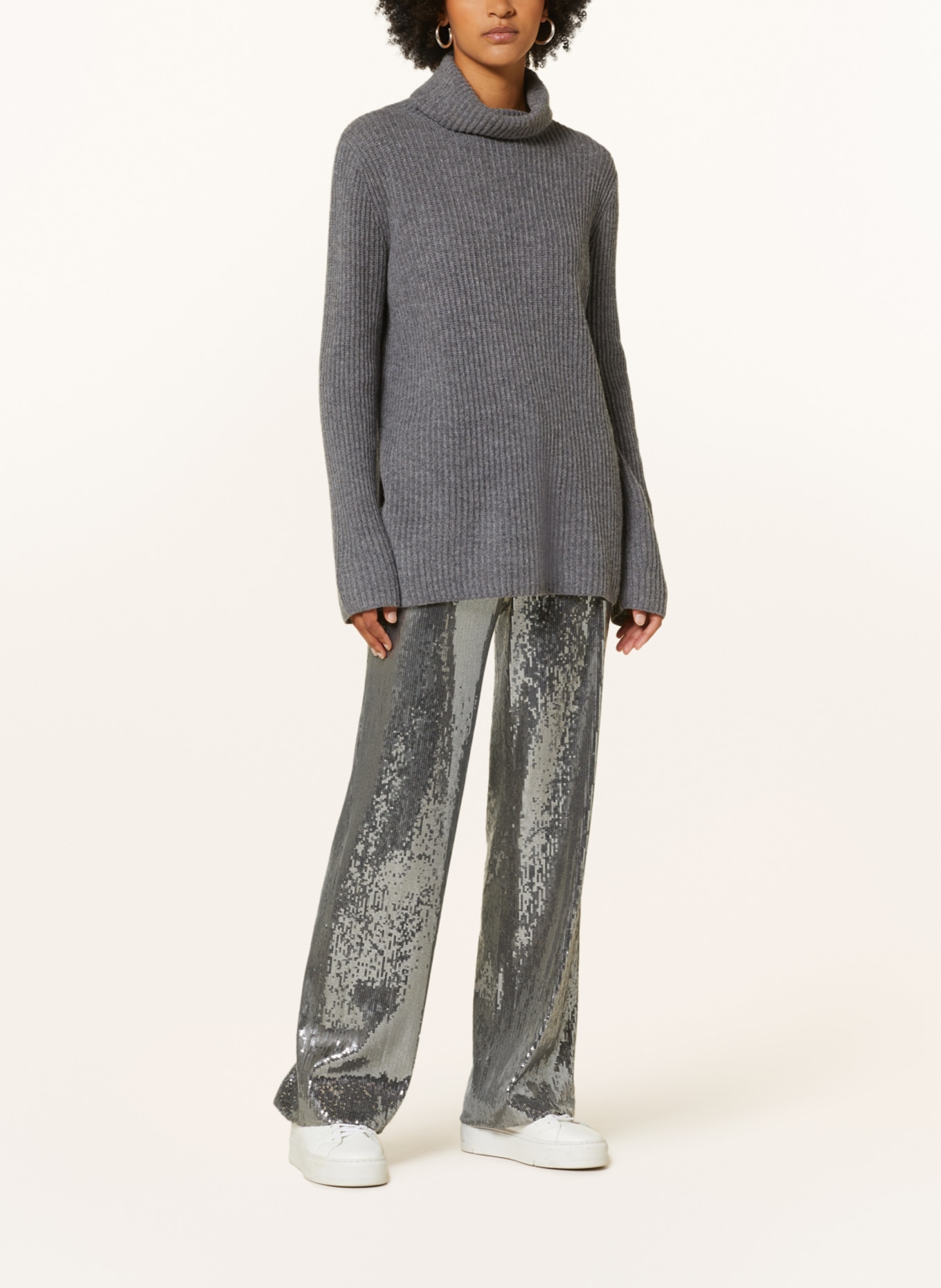 JOOP! Wide leg trousers with sequins, Color: SILVER (Image 2)