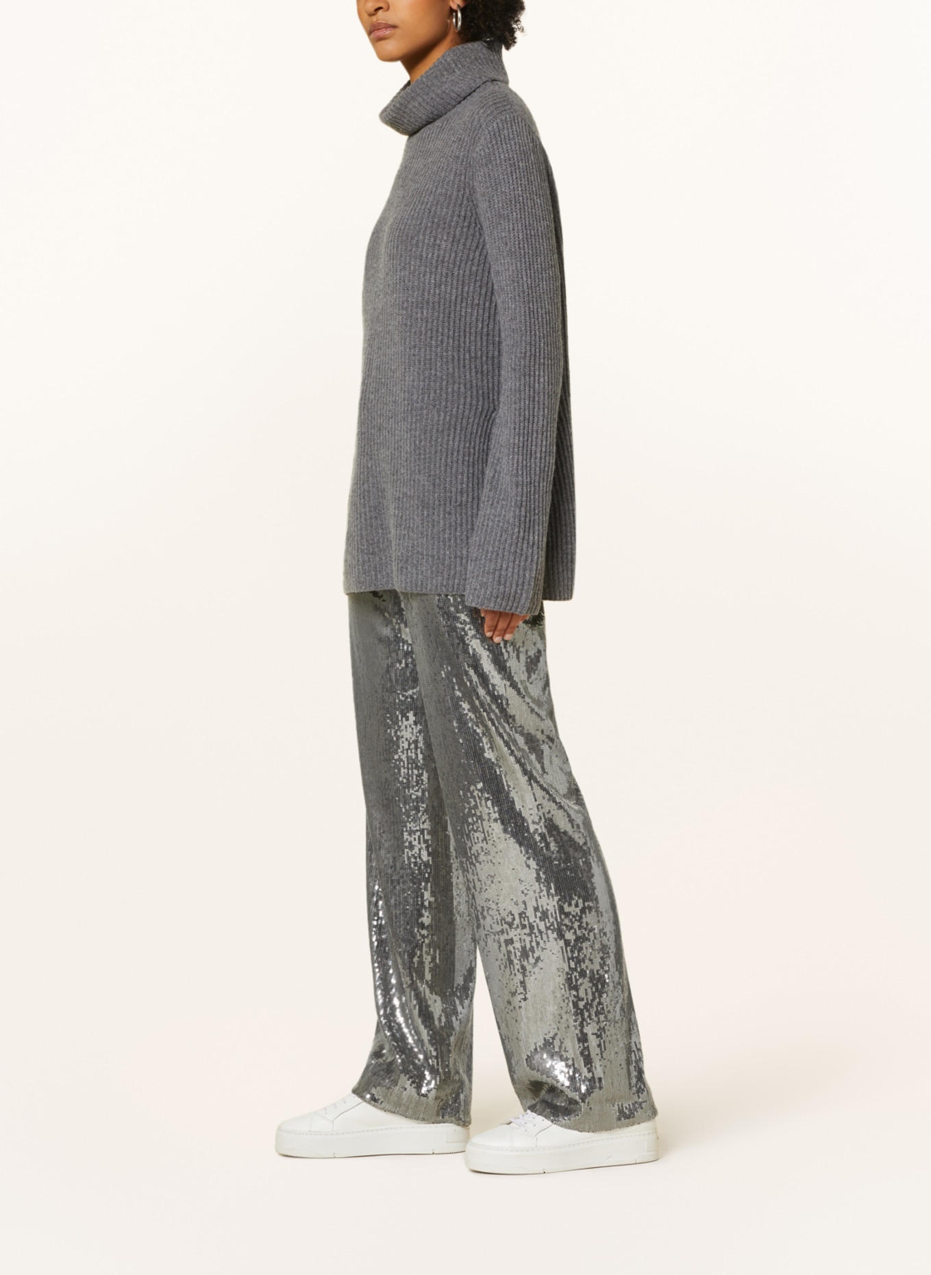 JOOP! Wide leg trousers with sequins, Color: SILVER (Image 4)