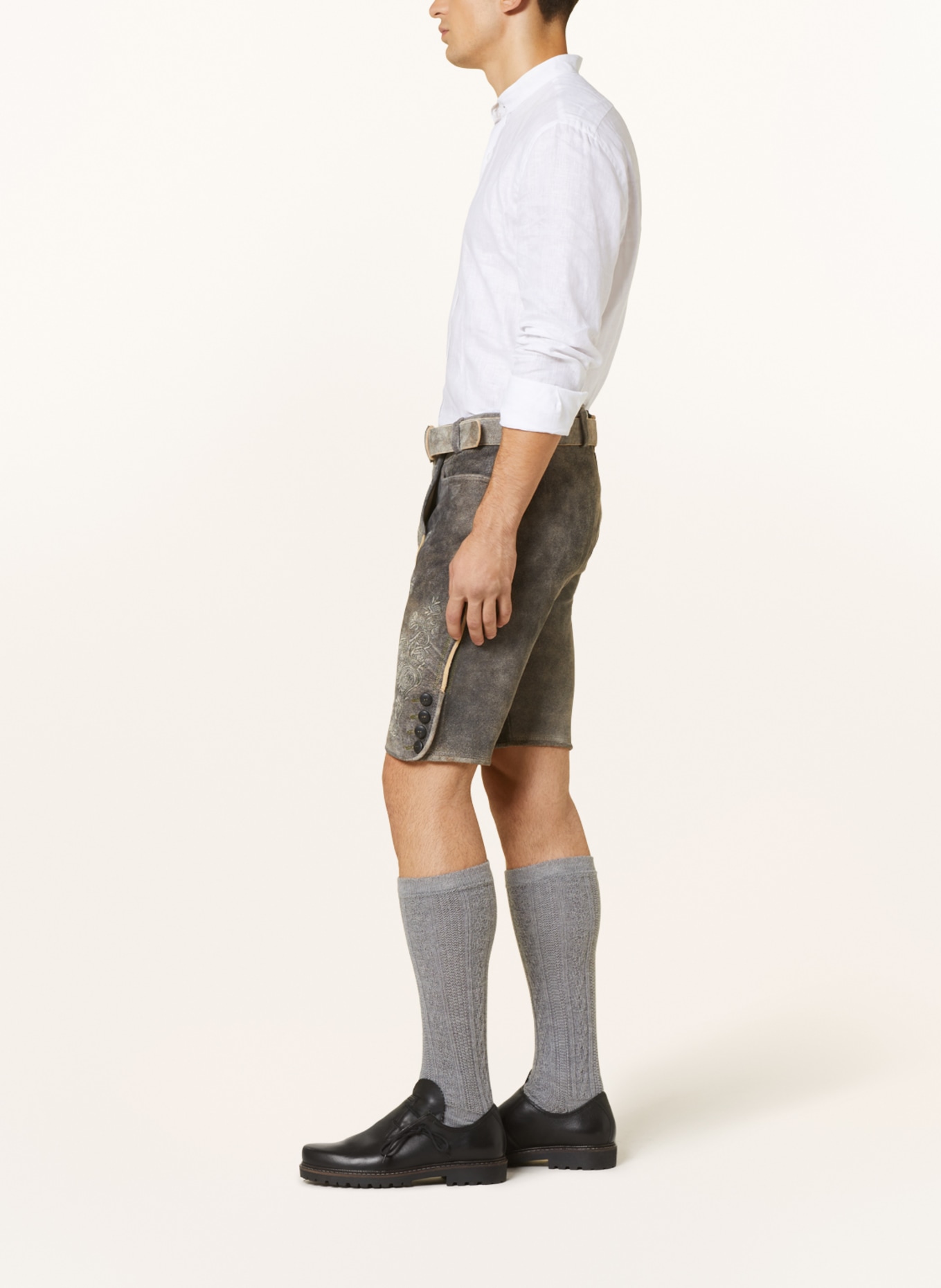 HIRSCHER Spodnie skórzane w stylu ludowym FRIEDBERG, Kolor: SZARY (Obrazek 4)