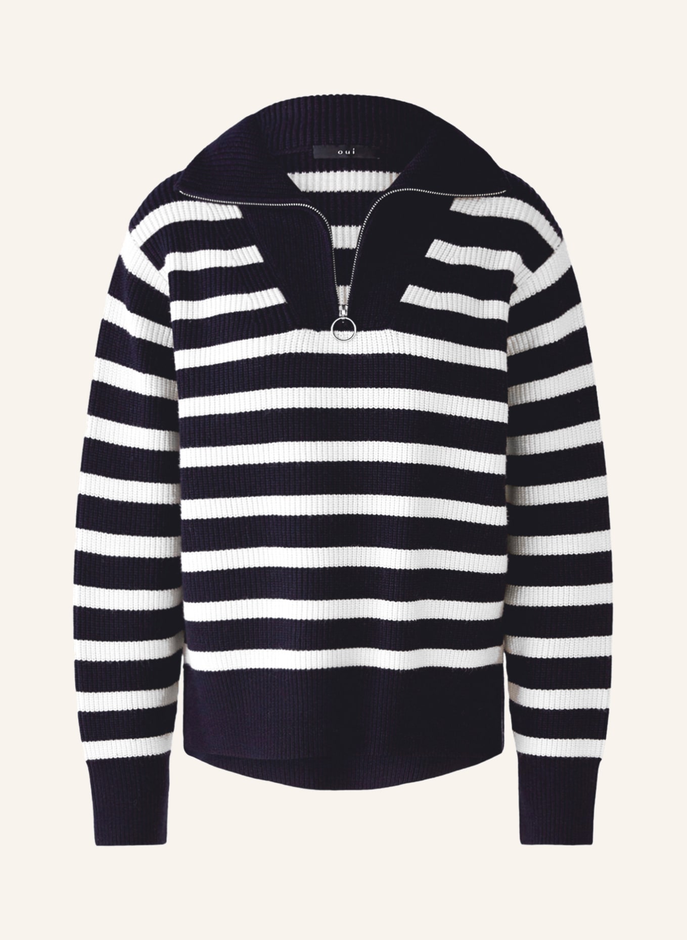 oui Half-zip sweater, Color: DARK BLUE/ WHITE (Image 1)