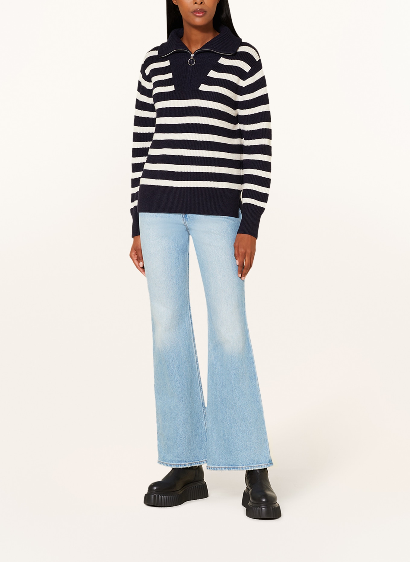 oui Half-zip sweater, Color: DARK BLUE/ WHITE (Image 2)