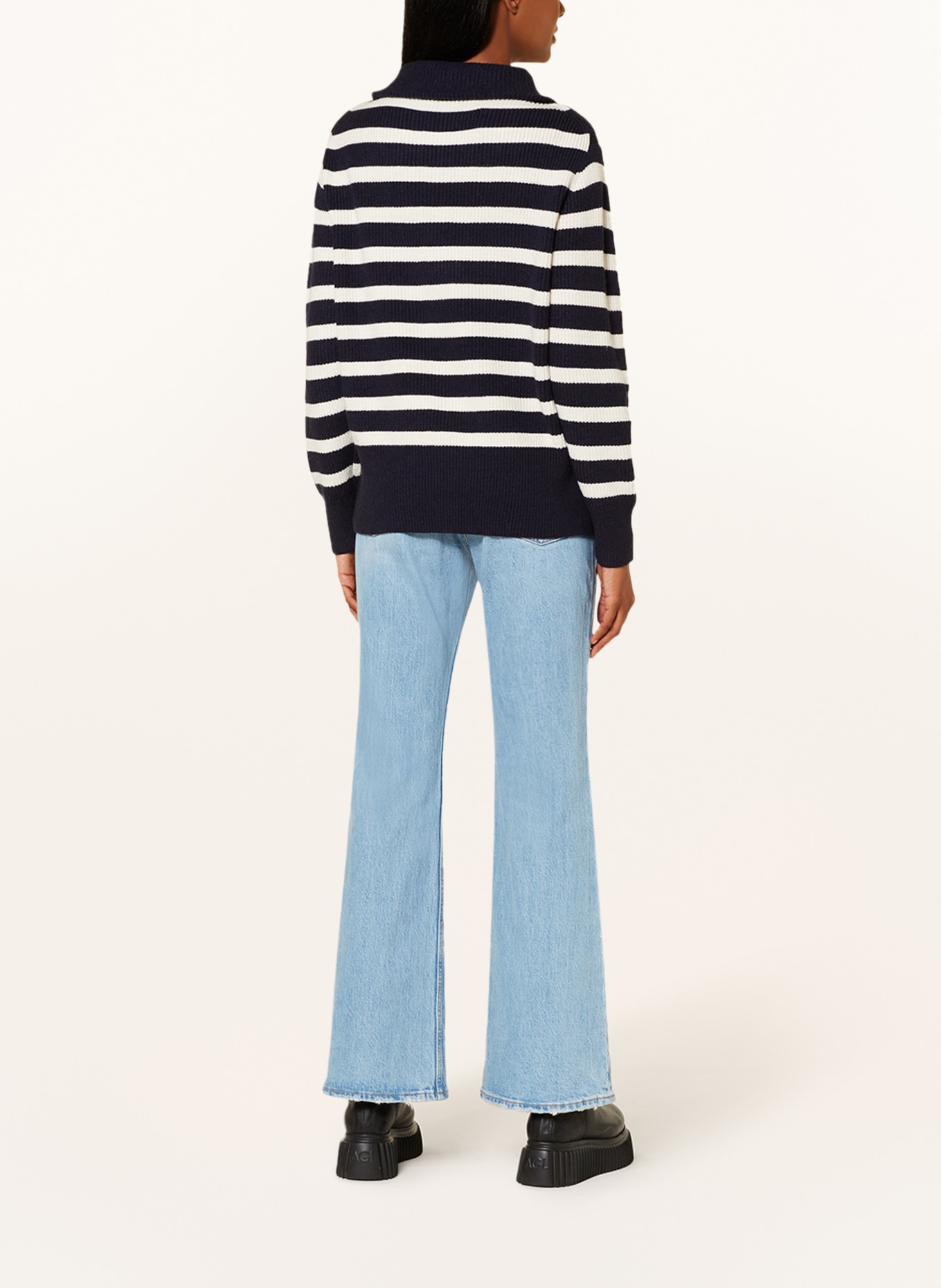 oui Half-zip sweater, Color: DARK BLUE/ WHITE (Image 3)