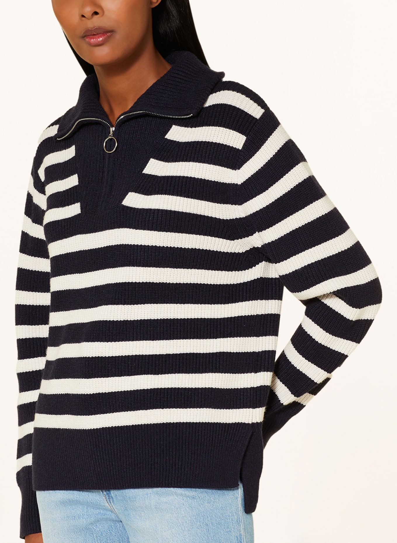 oui Half-zip sweater, Color: DARK BLUE/ WHITE (Image 4)