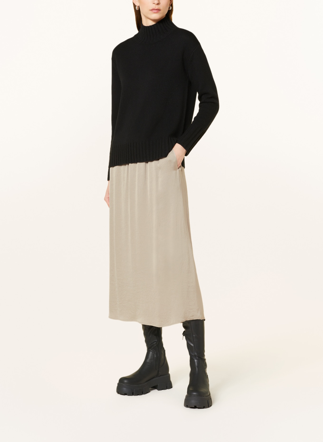oui Satin skirt, Color: BEIGE (Image 2)
