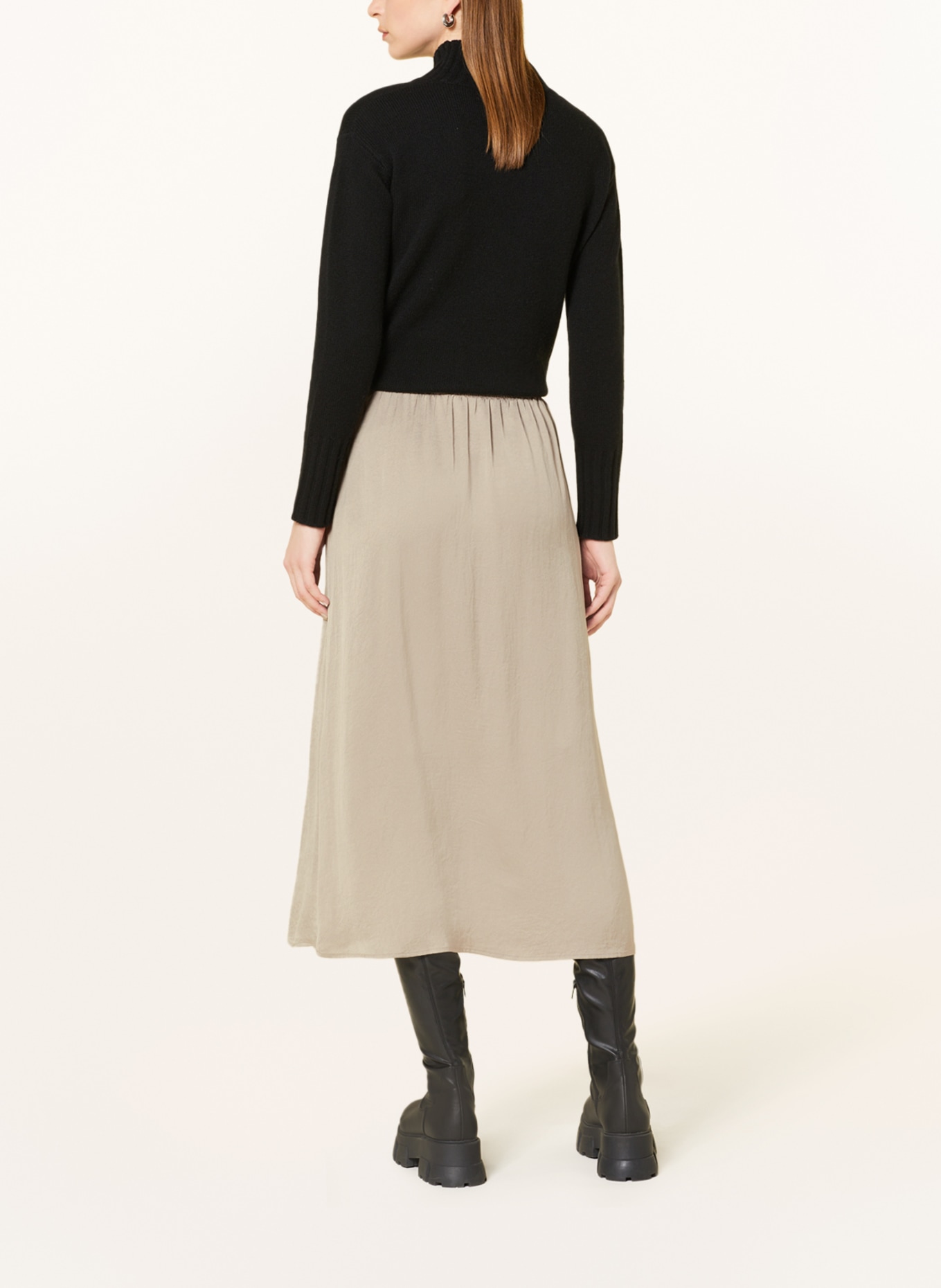 oui Satin skirt, Color: BEIGE (Image 3)