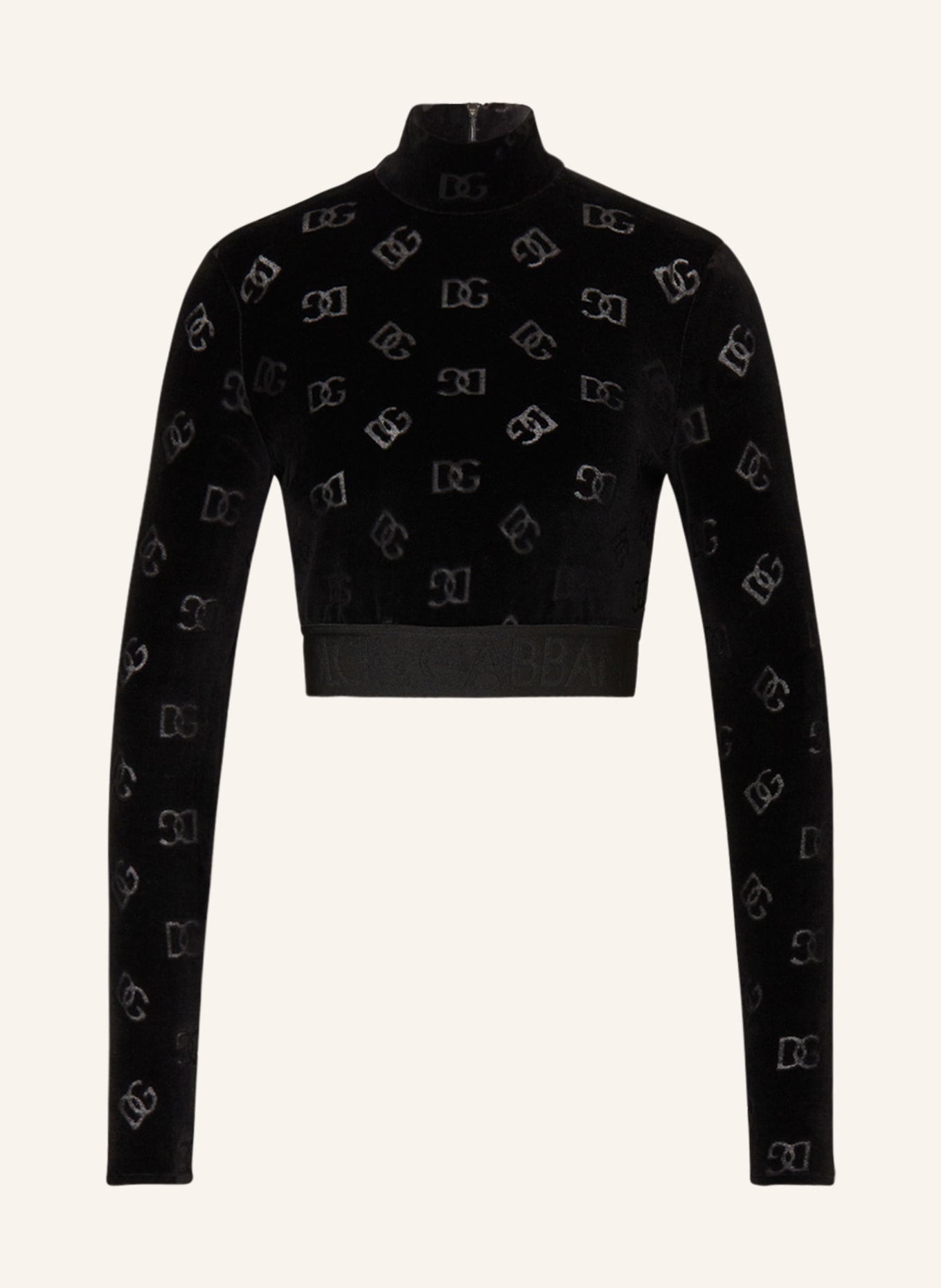 DOLCE & GABBANA Cropped velvet long sleeve shirt, Color: BLACK (Image 1)