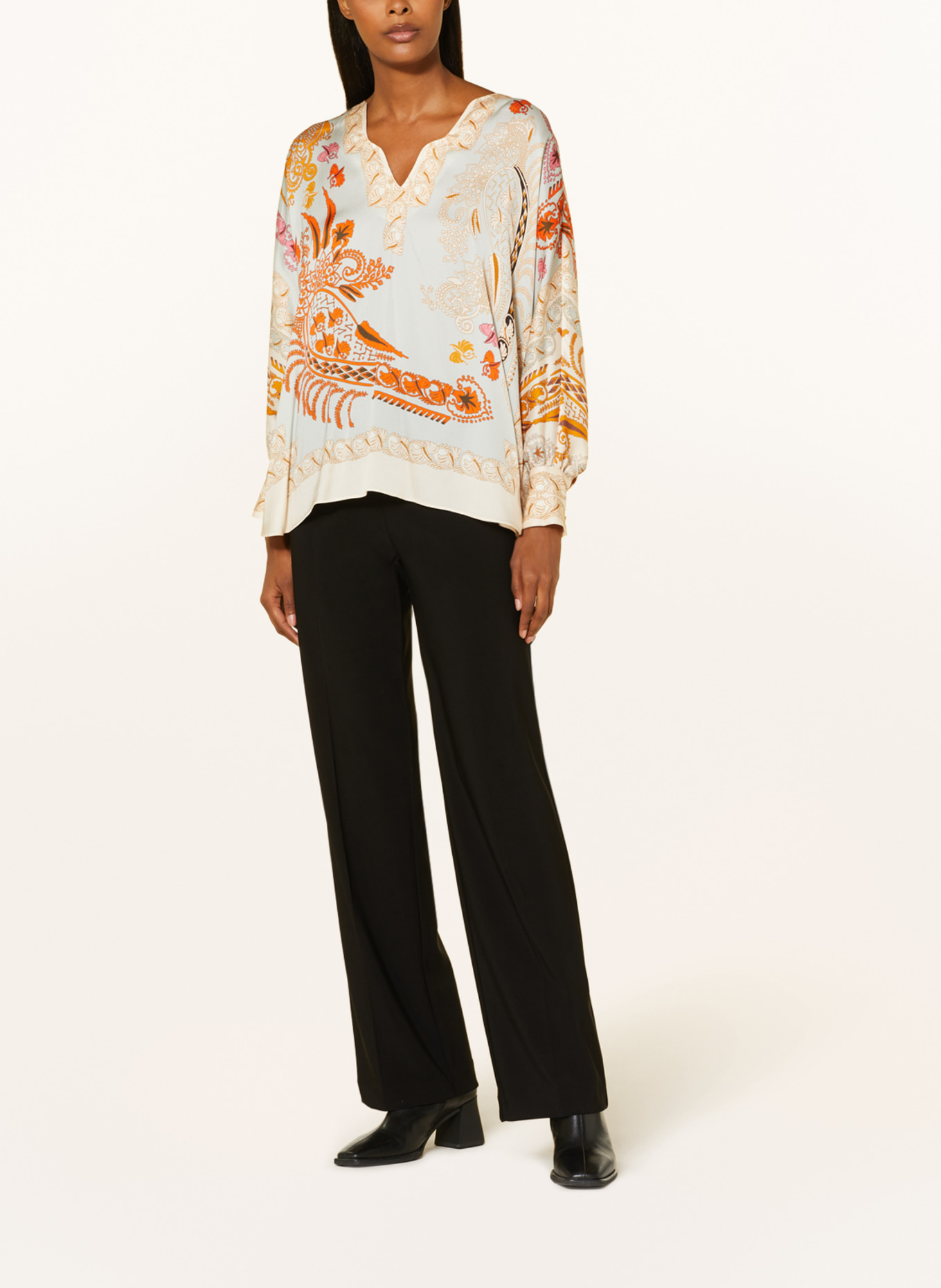 IVI collection Shirt blouse in silk, Color: LIGHT BLUE/ BEIGE/ ORANGE (Image 2)