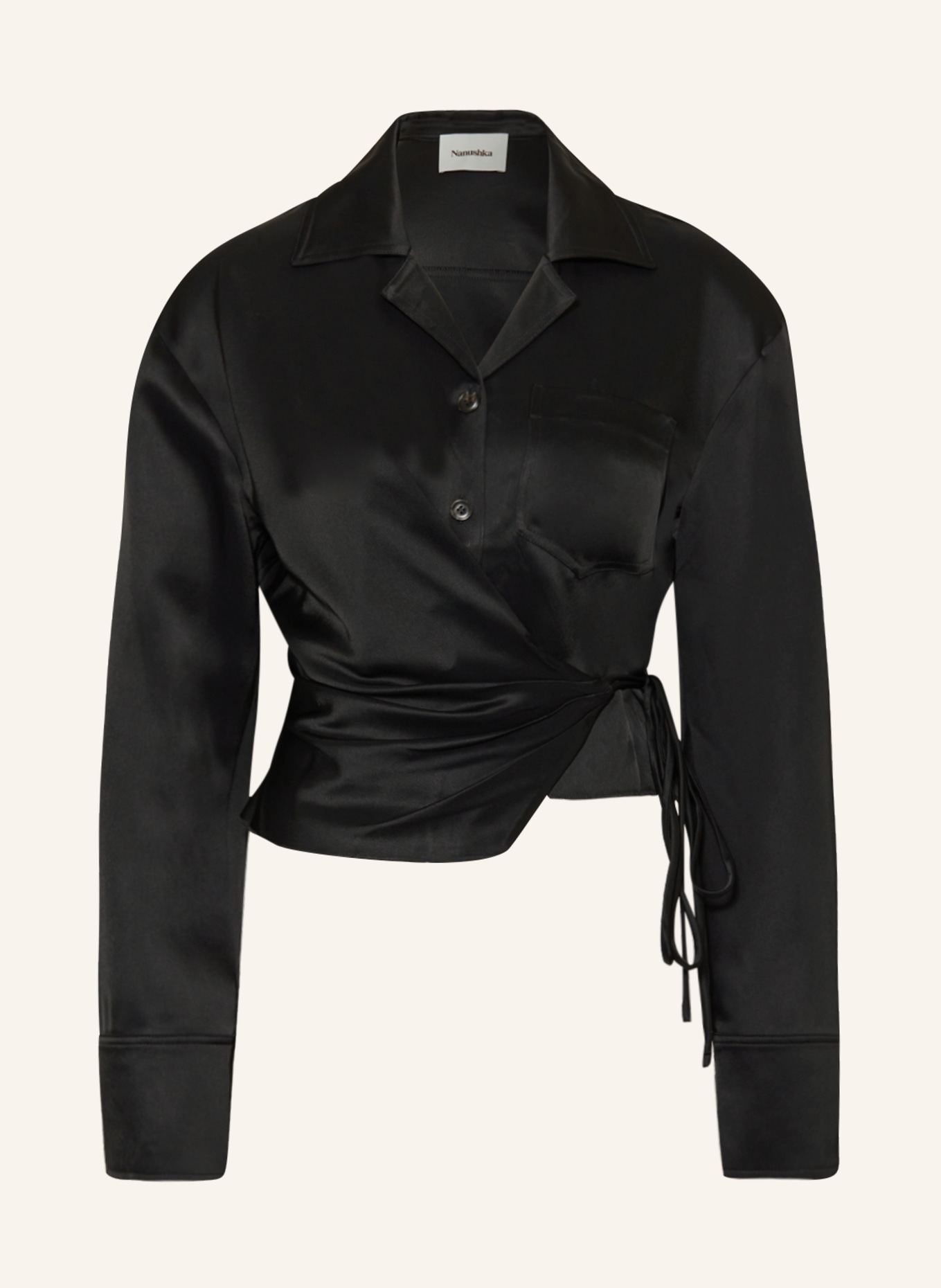 Nanushka Cropped shirt blouse MERANO in satin, Color: BLACK (Image 1)