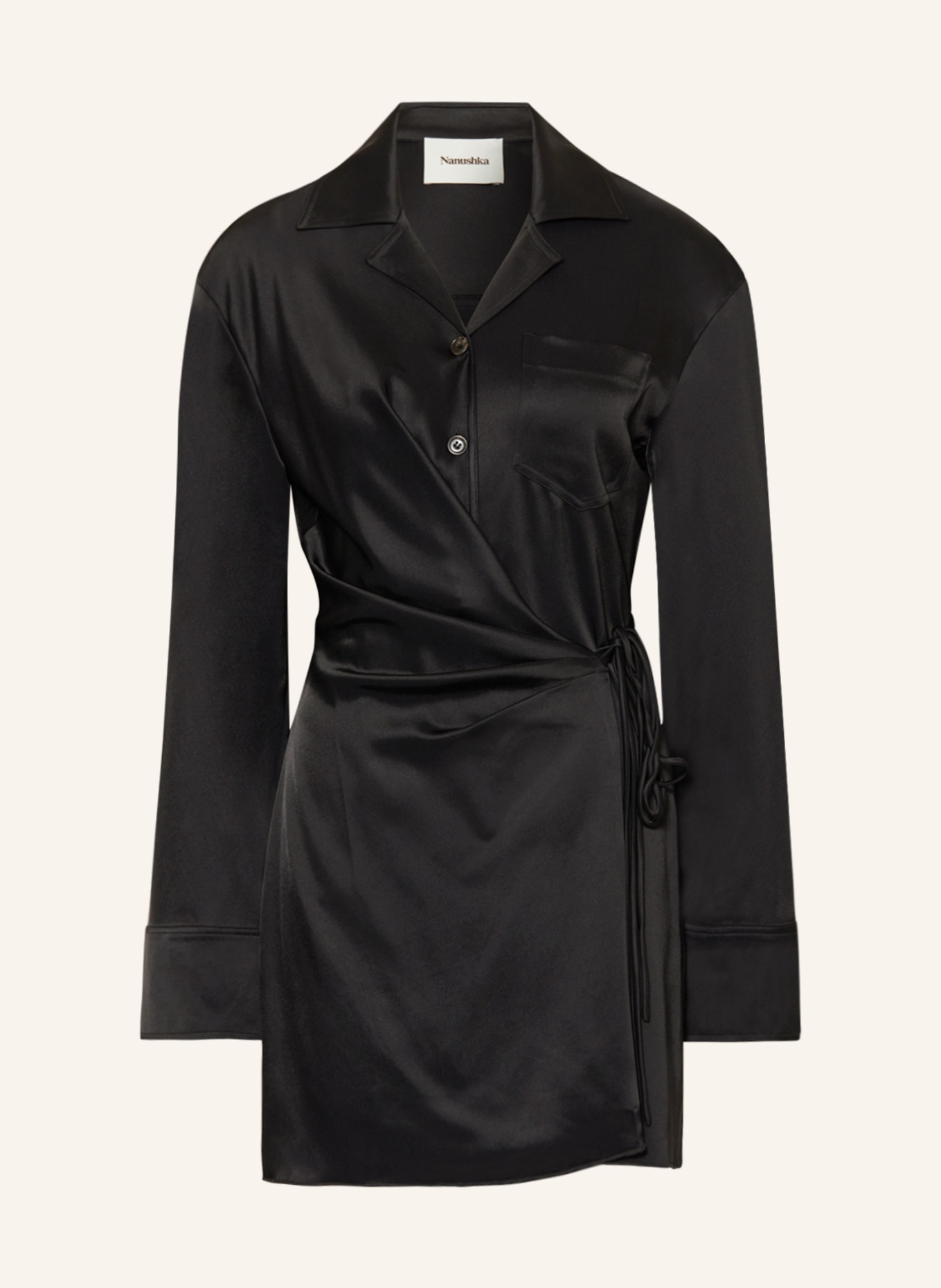 Nanushka Zavinovací šaty XAVIERA ze saténu, Barva: BLACK BLACK (Obrázek 1)