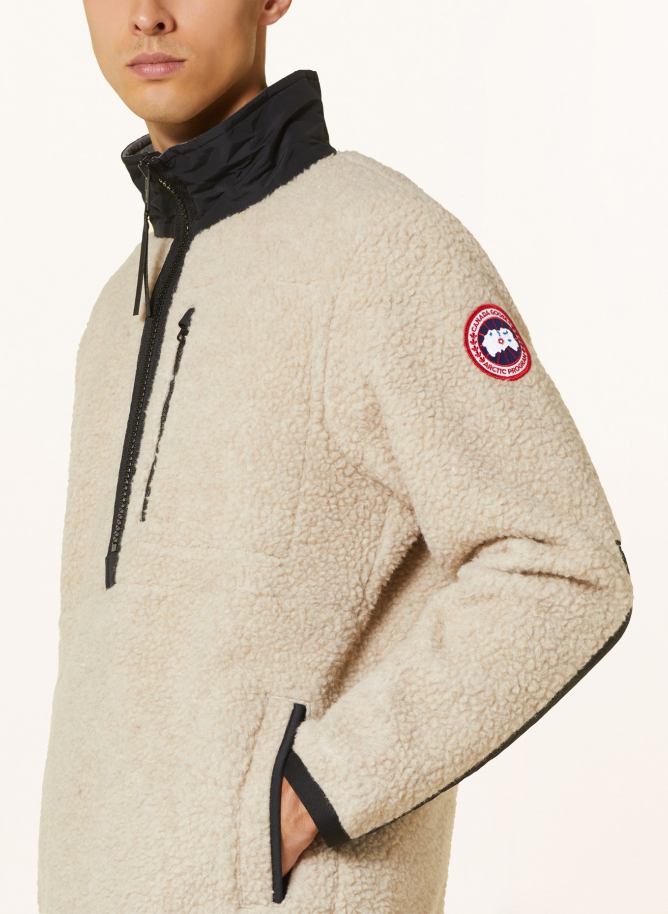 CANADA GOOSE Teddy fur half-zip sweater, Color: BEIGE/ BLACK (Image 4)