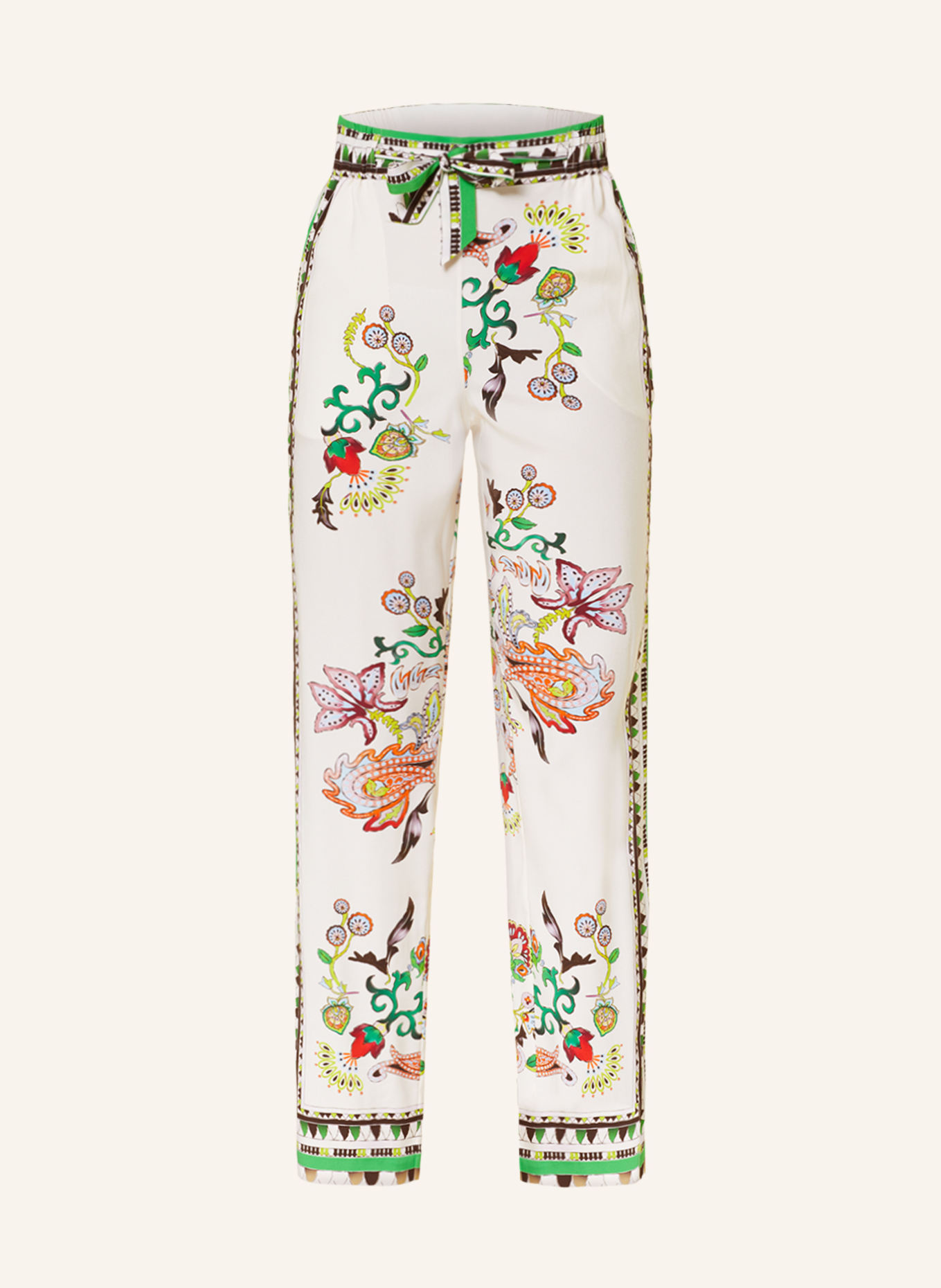 HERZEN'S ANGELEGENHEIT Silk pants, Color: ECRU/ GREEN/ ORANGE (Image 1)