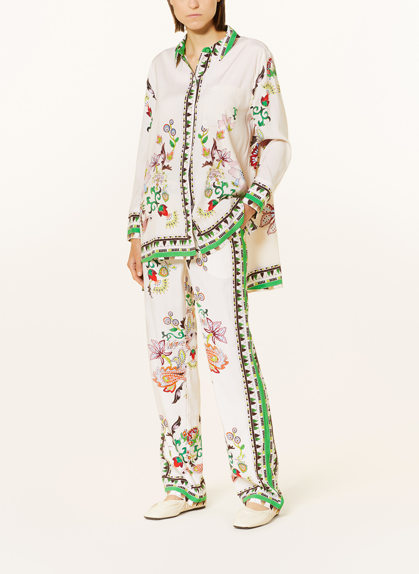 HERZEN'S ANGELEGENHEIT Silk pants, Color: ECRU/ GREEN/ ORANGE (Image 2)