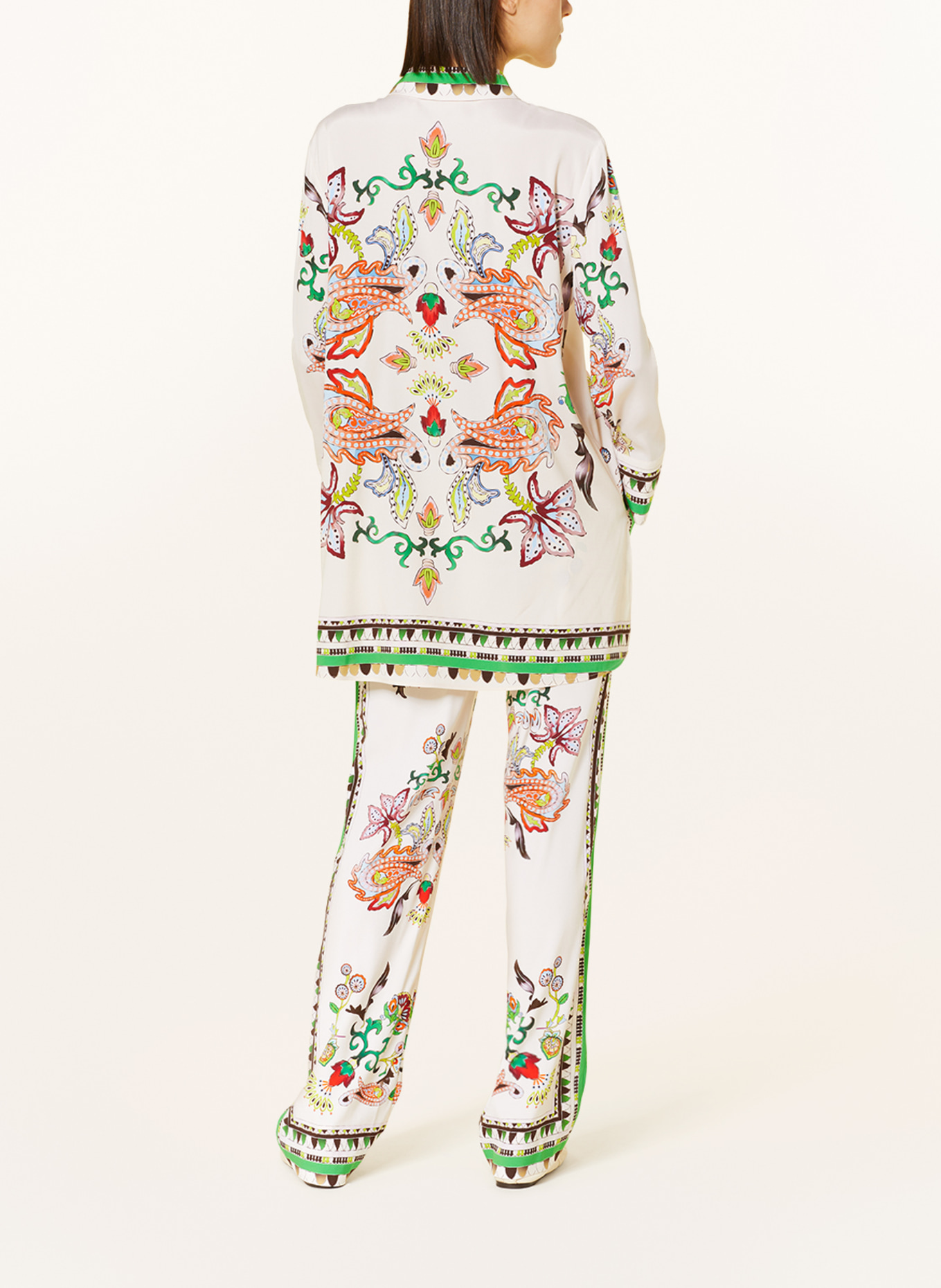 HERZEN'S ANGELEGENHEIT Silk pants, Color: ECRU/ GREEN/ ORANGE (Image 3)
