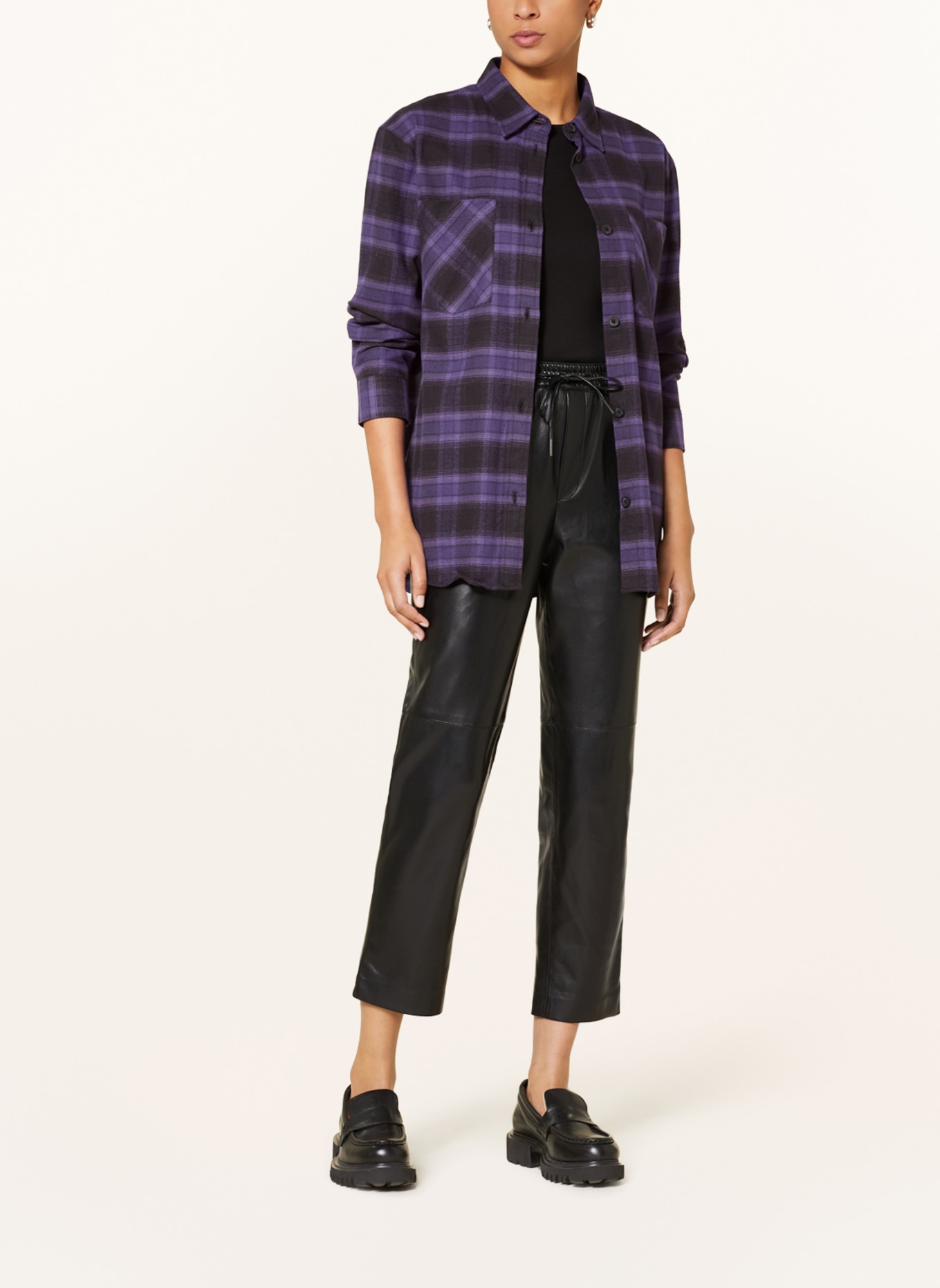 FYNCH-HATTON Shirt blouse in flannel, Color: PURPLE/ BLACK (Image 2)