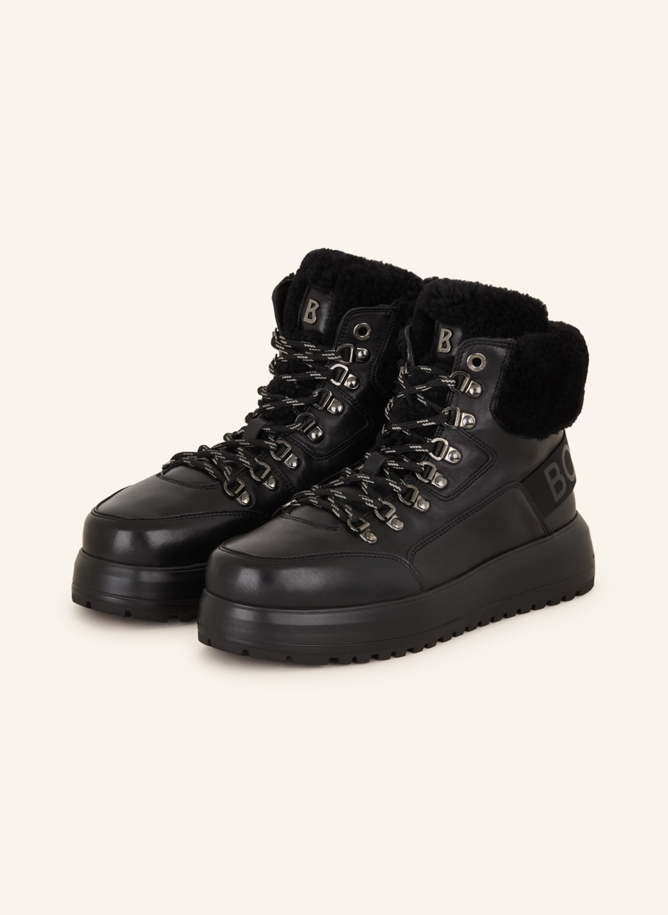 BOGNER Lace-up boots ANTWERP L11A with real fur, Color: BLACK (Image 1)