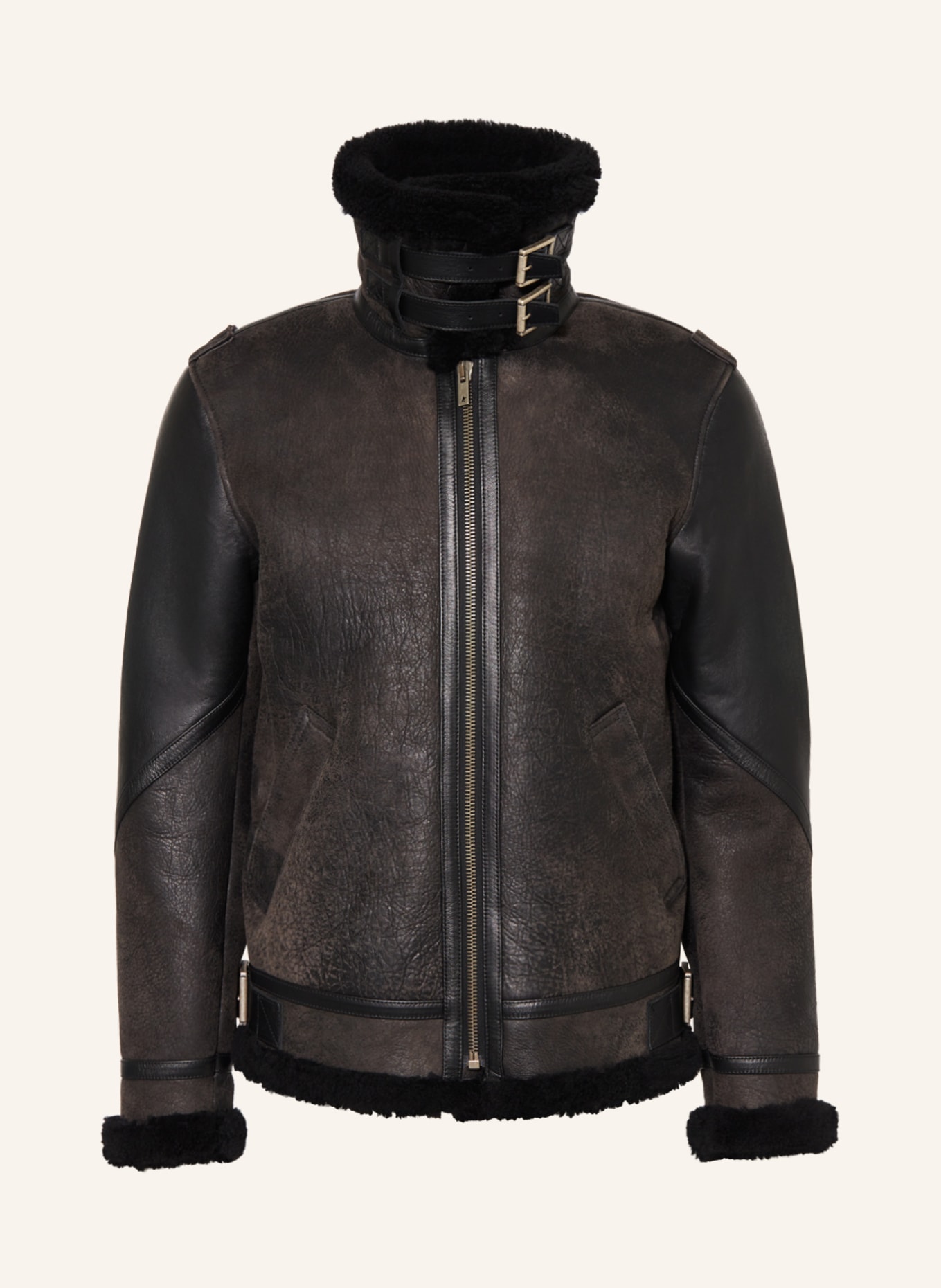 GOLDEN GOOSE Leather jacket with real fur, Color: BLACK (Image 1)
