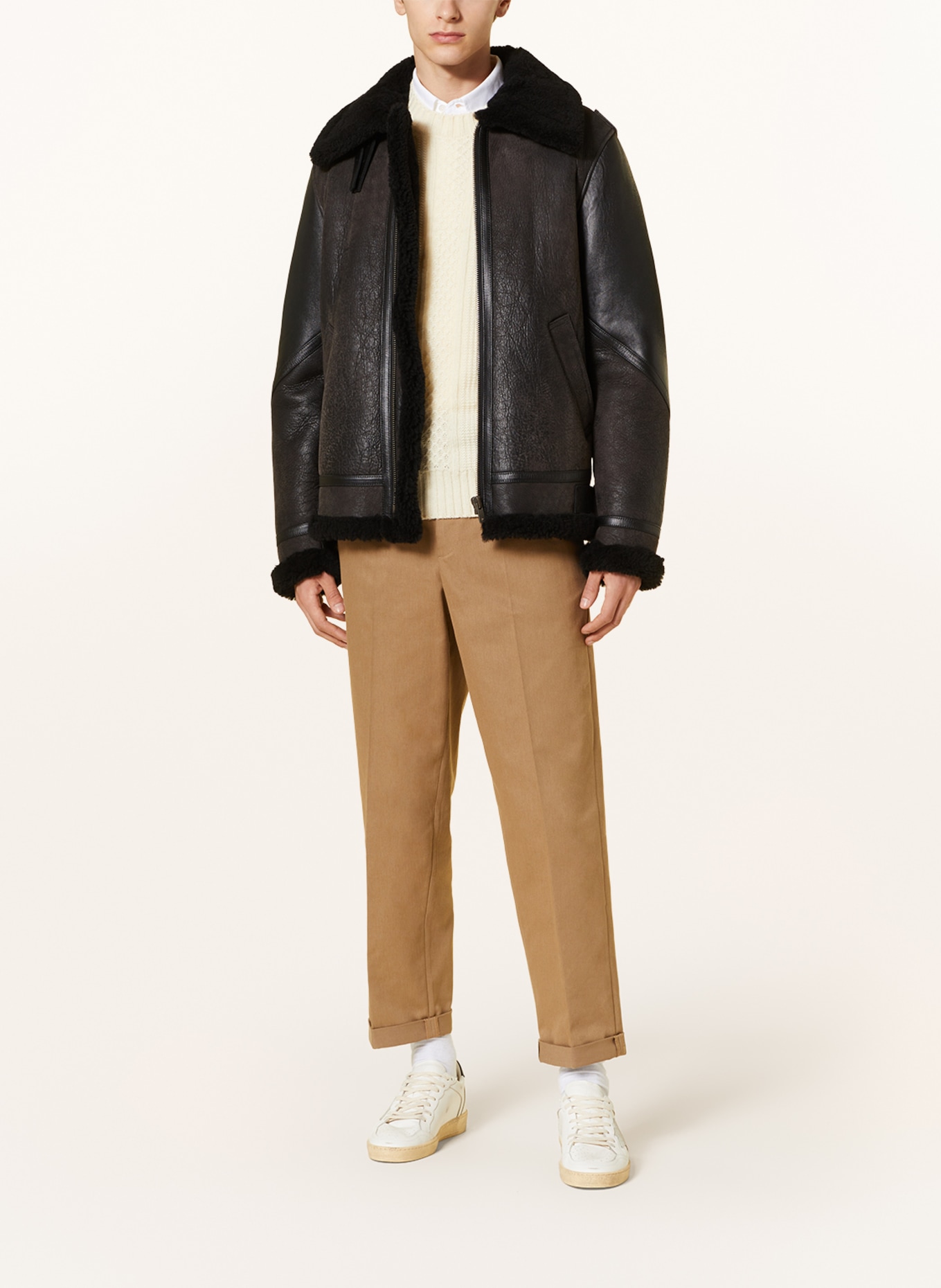 GOLDEN GOOSE Leather jacket with real fur, Color: BLACK (Image 2)