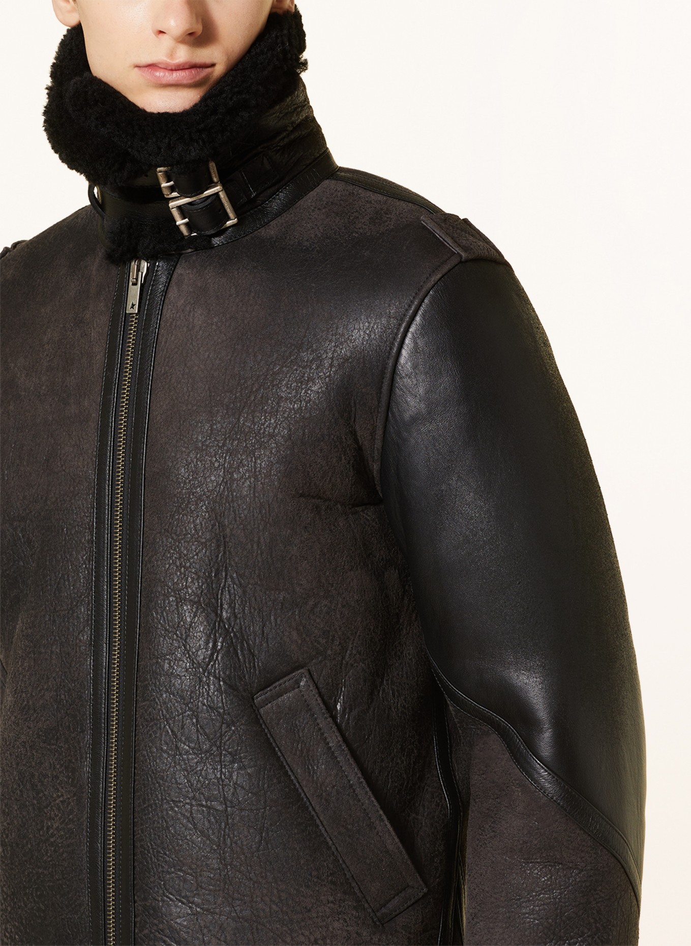 GOLDEN GOOSE Leather jacket with real fur, Color: BLACK (Image 4)